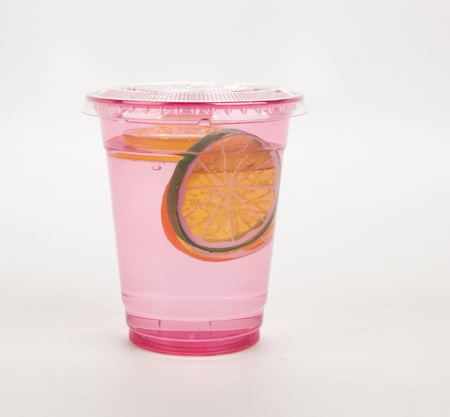 Golden Apple 12oz Plastic Cups with Lids - 50 Sets (50 Cups + 50 Lids) BPA Free, Pink & Red Colors - Perfect for Parties, Picnics, and Office Events