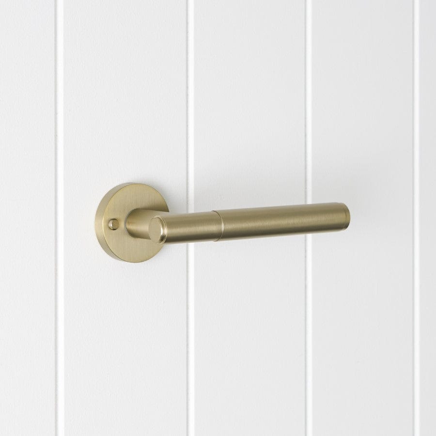 Premium Melbourne Door Handle with Lock - Warm Brushed Nickel Finish for Bedroom, Bathroom & Interior Doors - Durable & Stylish Hardware for Home Security