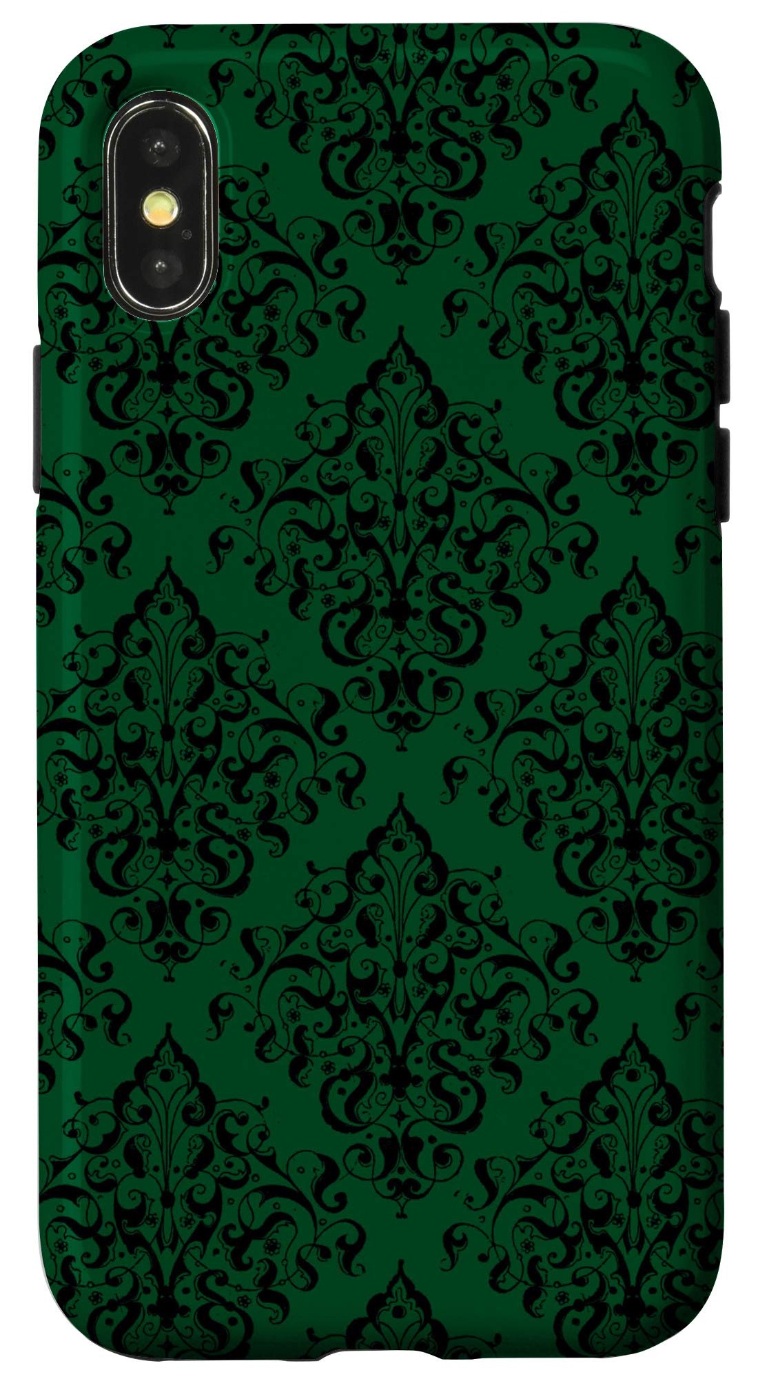 Gothic Dark Green Floral Pattern iPhone X/XS Phone Case - Occult Goth Design for Protection & Style - Perfect for Halloween, Cosplay & Alternative Fashion Lovers