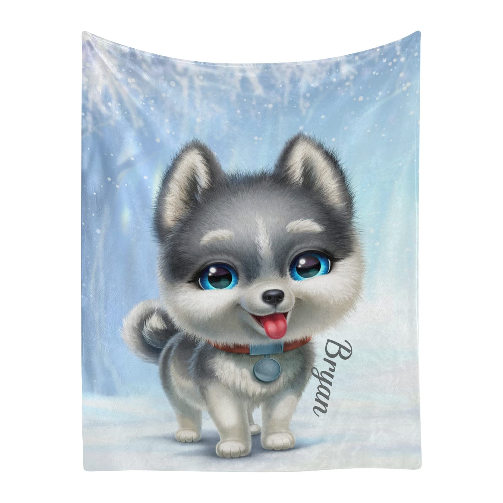 Custom Personalized Husky Puppy Baby Blanket - Fleece Swaddling & Nursery Milestone Throw Blanket for Newborns, Boys, Girls, Kids & Pets (30x40 Inches) - Perfect for Baby Showers, Christenings & Cozy Nursery Decor