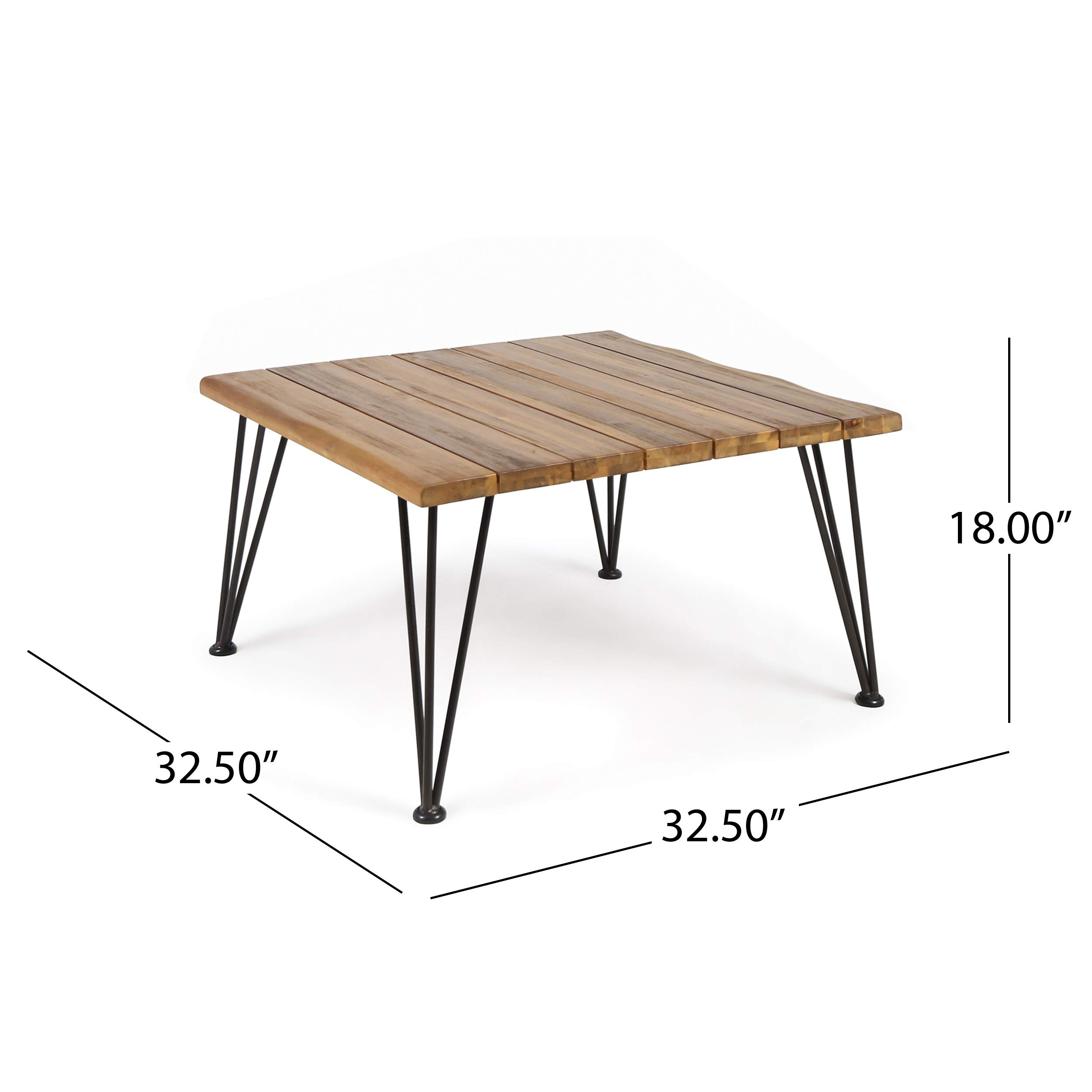 Christopher Knight Home Zion Outdoor Industrial Acacia Wood Coffee Table with Iron Frame - Rustic Teak Finish for Patio, Garden, or Backyard Decor