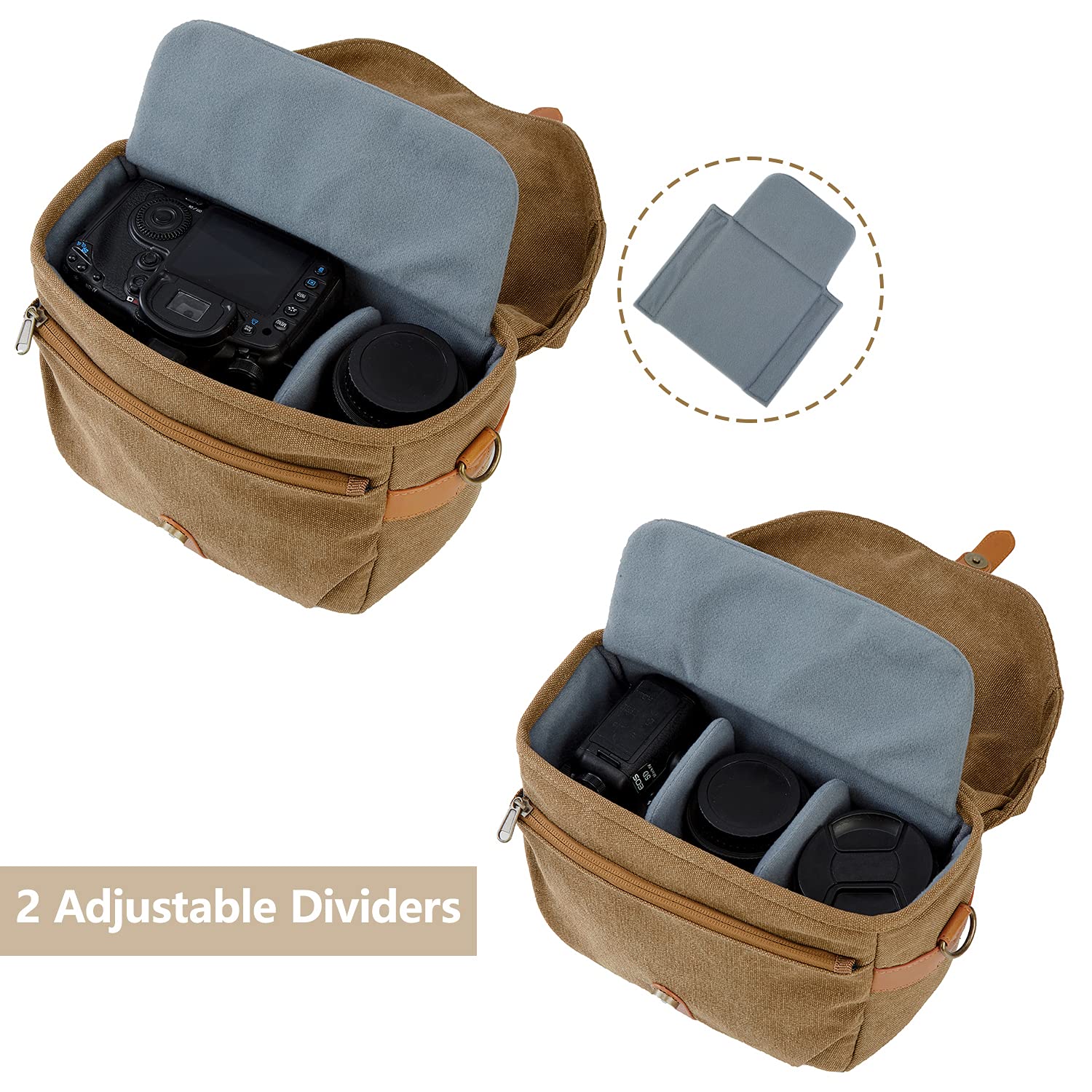 BAGSMART DSLR Camera Bag - Waterproof Canvas Crossbody Shoulder Bag for SLR/DSLR Cameras with Rain Cover - Compact & Lightweight Photography Accessory for Men & Women (Khaki) - Perfect for Travel, Hiking & Outdoor Photography