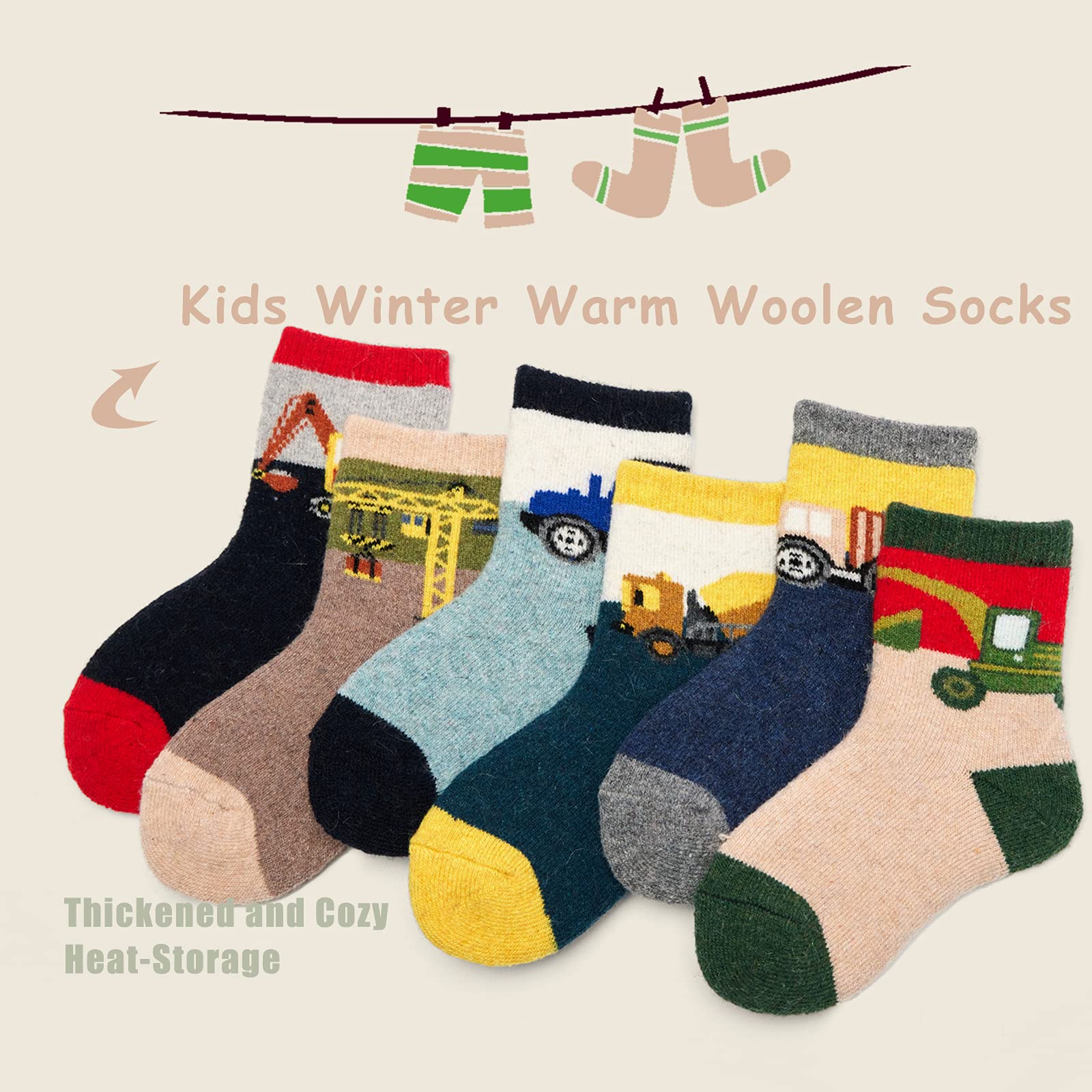 Boys Wool Socks for Winter - 6 Pairs Thick Thermal Crew Socks for Kids | Warm & Cozy Cold Weather Socks for School, Outdoor Activities & Snow Play