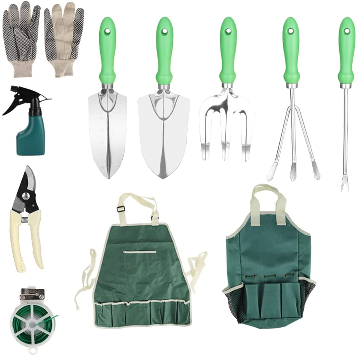 11-Piece Garden Tools Set with Tote Bag - Stainless Steel Shovels, Trowel, Hand Rake, Gloves & Sprayer - Complete Gardening Kit for Planting, Weeding & Lawn Care - Perfect for Home Gardeners & Outdoor Enthusiasts