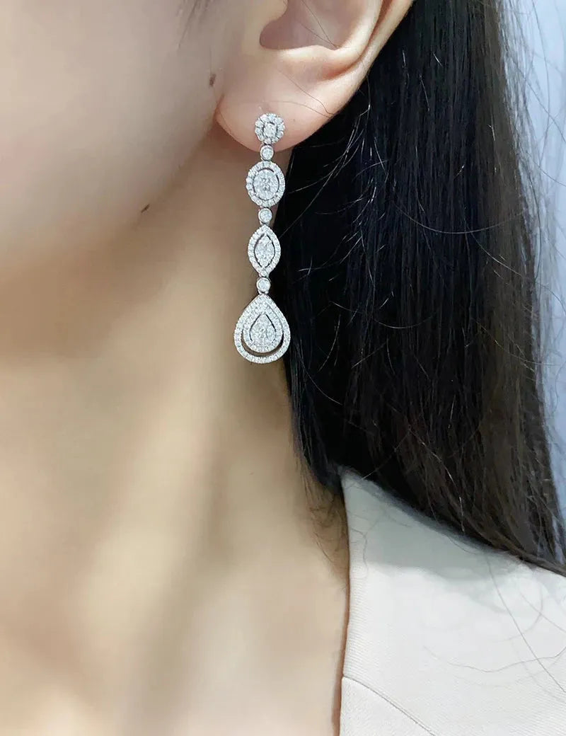 18K White Gold Diamond Drop Earrings for Women | Luxury Sparkling Real Natural Diamond Jewelry | Perfect for Senior Banquets, Weddings & Special Occasions