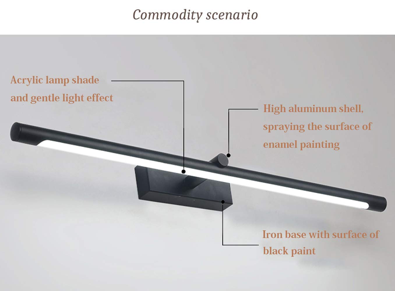 18.11 Inch 8W LED Vanity Light Fixture - Warm White 3000K, IP44 Rated, Modern Bathroom Mirror Front Lighting for Makeup & Grooming