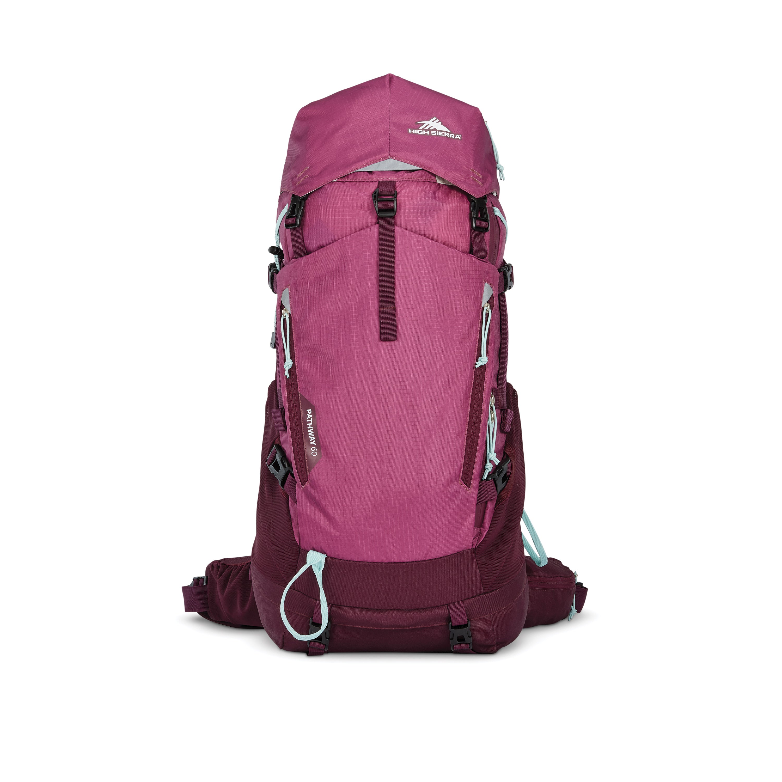 High Sierra Pathway 2.0 Women's 60L Hiking Backpack - Lightweight Frame Pack for Outdoor Adventures, Travel & Camping - Berry/Maroon Color