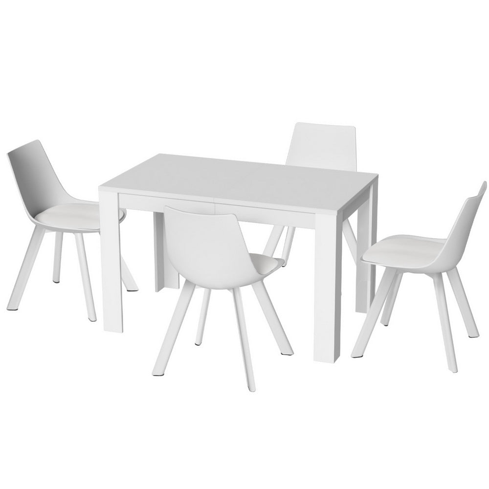 Artiss 5-Piece White Dining Table Set with 4 Chairs - Modern Rectangular Kitchen Table for Small Spaces, Breakfast Nook, Apartment Dining Room