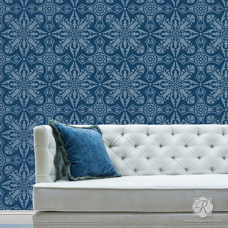 Marisol Damask Tile Stencil - Reusable DIY Wall & Floor Stenciling Kit for Home Decor, Bathroom, Kitchen Backsplash - Perfect for Painting Patterns on Ceramic, Wood, Concrete Surfaces