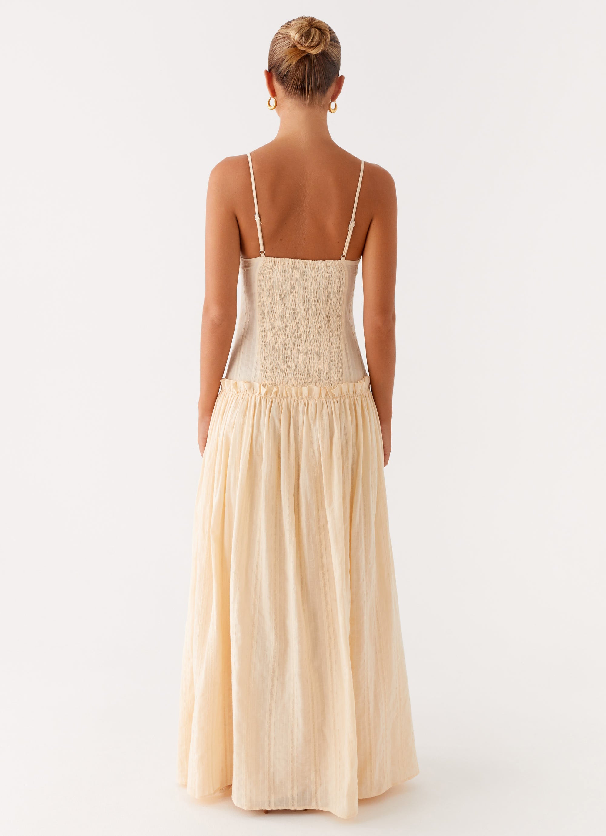 Jacinda Drop Waist Maxi Dress - Elegant Cream Flowy Long Dress for Women | Perfect for Weddings, Beach Vacations & Summer Parties