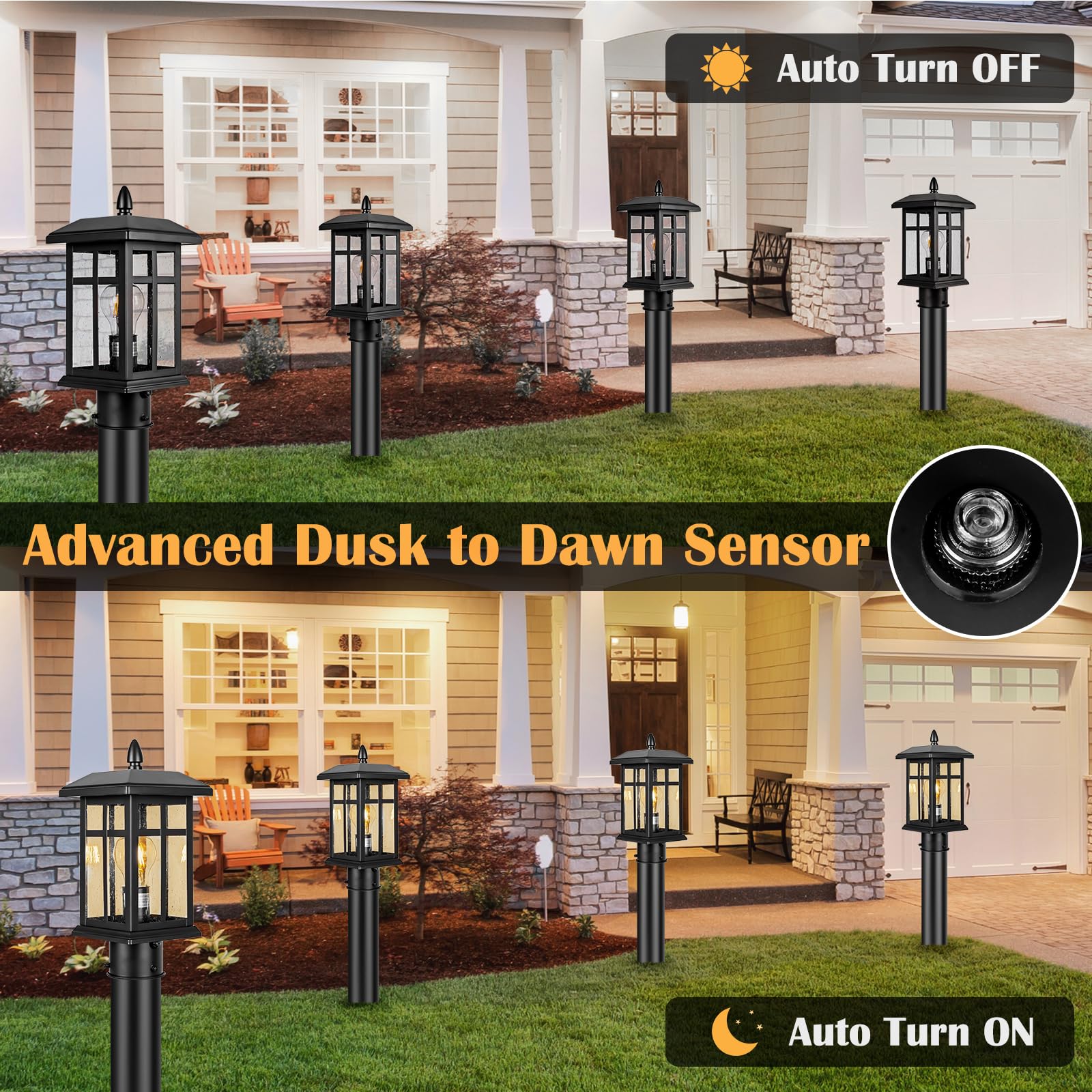 2 Pack Dusk to Dawn Outdoor Post Lights - Black Waterproof Pier Mount Electric Pole Lights for Yard, Driveway, Pathway - Perfect for Landscape Lighting, Garden Decor & Home Security