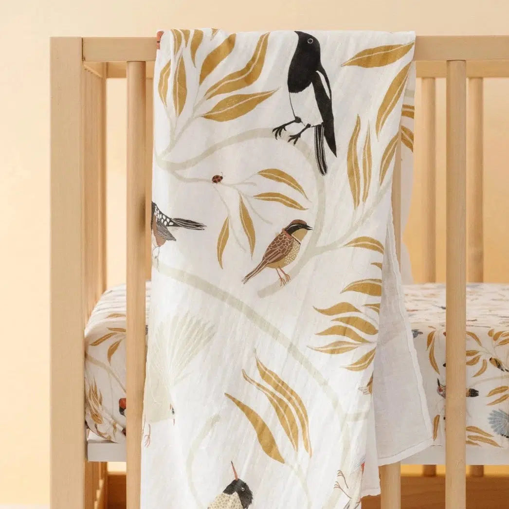 Clementine Kids Cotton Muslin Swaddle Blanket with Bird Print - Soft & Breathable for Newborn Baby Swaddling, Nursing, and Stroller Cover