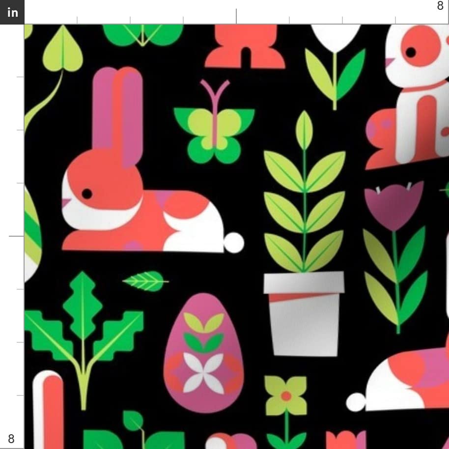 Garden Floral Bunny Geometric Egg Printed Velvet Fabric - Spoonflower Upholstery & Apparel Material - Fat Quarter for Home Decor, DIY Crafts, and Sewing Projects
