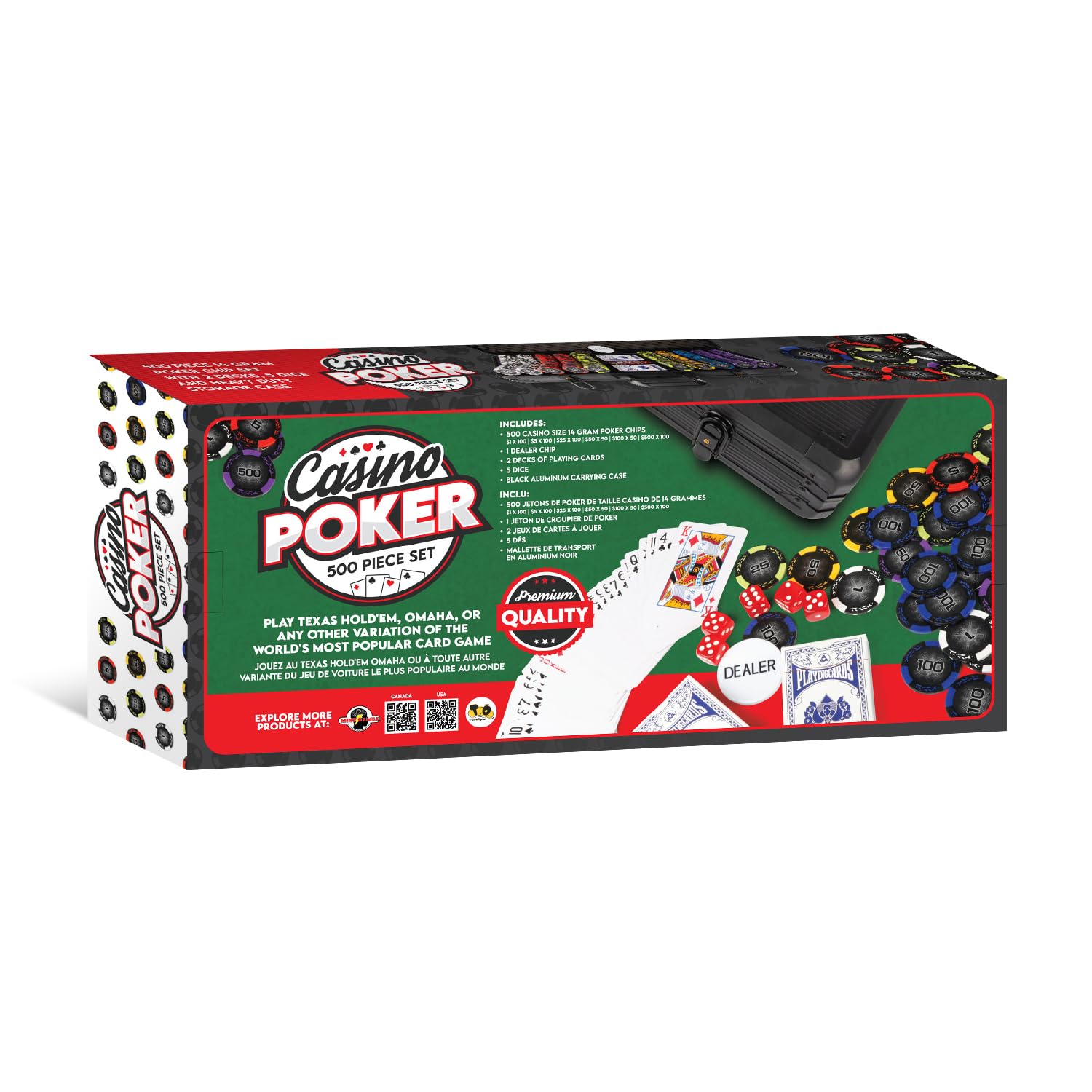 Premium Casino Style Poker Chips Set with Aluminum Case - 500 Numbered Black Chips, 1 Dealer Chip, 2 Playing Card Decks & 5 Red Dice - Perfect for Texas Hold'em, Blackjack & Home Poker Nights - Great Gift for Poker Players & Casino Enthusiasts