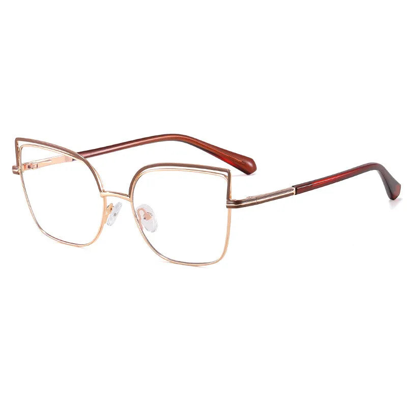 CCspace Women's Full Rim Square Cat Eye Alloy Eyeglasses Frame 301091 - Stylish Retro Glasses for Work, Reading & Fashion Accessories