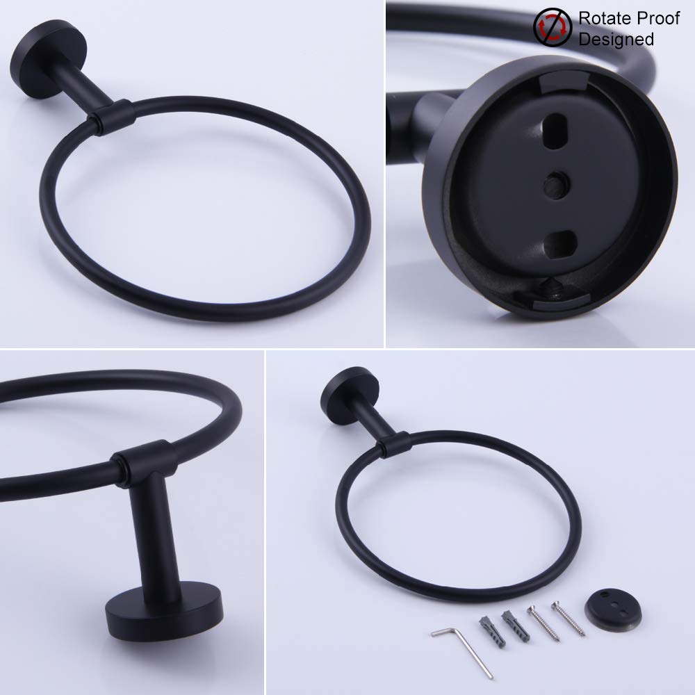 GERZWY 2-Piece Black Bathroom Hardware Set - Stainless Steel Towel Ring & Toilet Paper Holder, Wall Mounted Matte Black (AG1404B-BK) | Durable 304 SUS for Modern Bathrooms, Powder Rooms & Guest Bath Decor