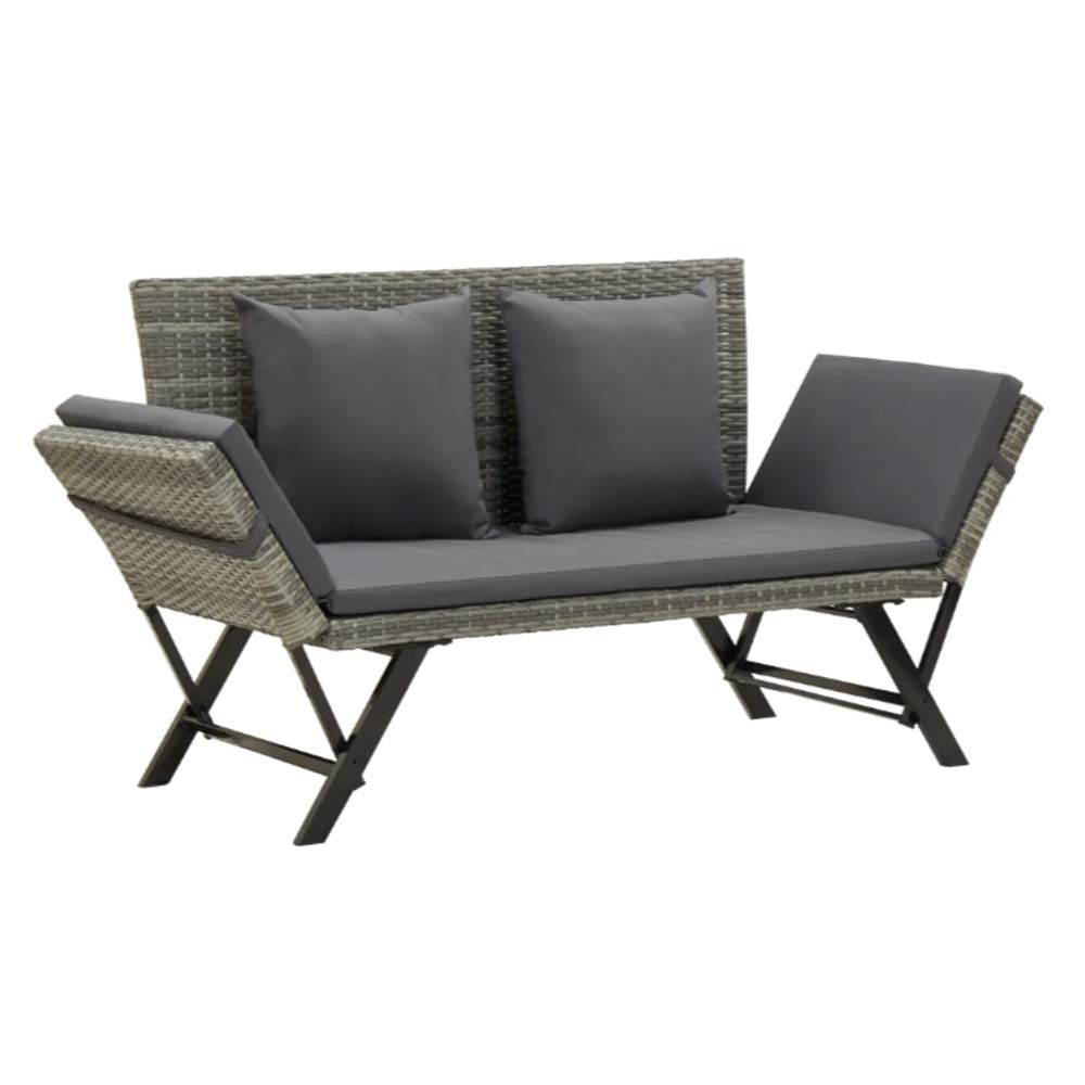 ZAMAX 2-in-1 Poly Rattan & Steel Frame Outdoor Sofa Bench Bed with Cushions - Adjustable Backrest, Weather-Resistant Patio Daybed for Garden, Balcony & Poolside (Gray) - Perfect for Relaxing, Sunbathing & Outdoor Lounging