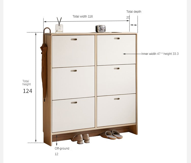 Birch Solid Wood Ultra Thin Shoe Cabinet - Space Saving Entryway Storage Organizer for Shoes, Boots & Accessories | Perfect for Small Apartments, Hallways & Closets