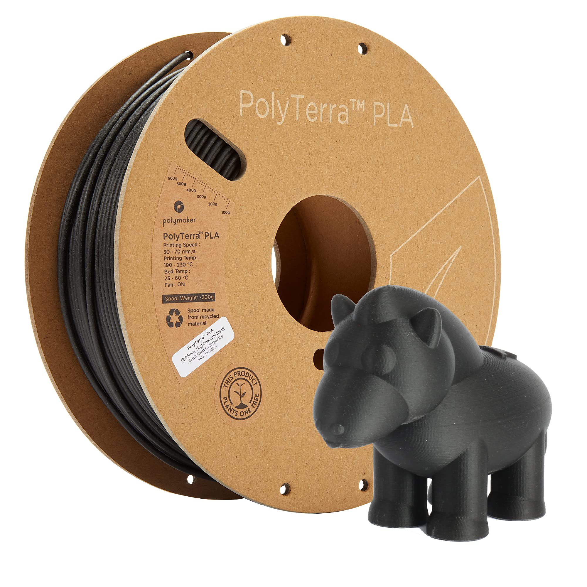 Polymaker PolyTerra Matte PLA 3D Printer Filament 2.85mm (3mm) Black 1kg Spool - Compatible with 2.85mm Nozzle 3D Printers - Perfect for Prototyping, Cosplay Props & Home Decor Projects