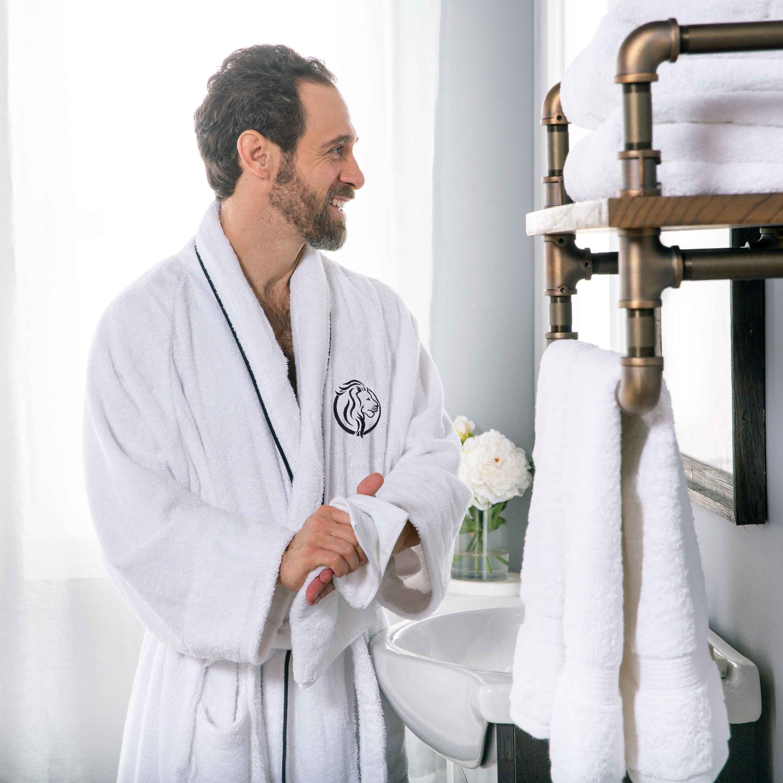 Premium Cotton Unisex Bathrobe for Adults - Soft, Fluffy & Highly Absorbent - White Embroidered Spa Robe for Relaxation, Hotels & Home Comfort