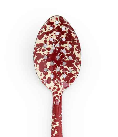Premium 12-Piece Perforated Serving Spoon Set - Burgundy & Cream - Ideal for Salads, Pasta, and Buffet Serving