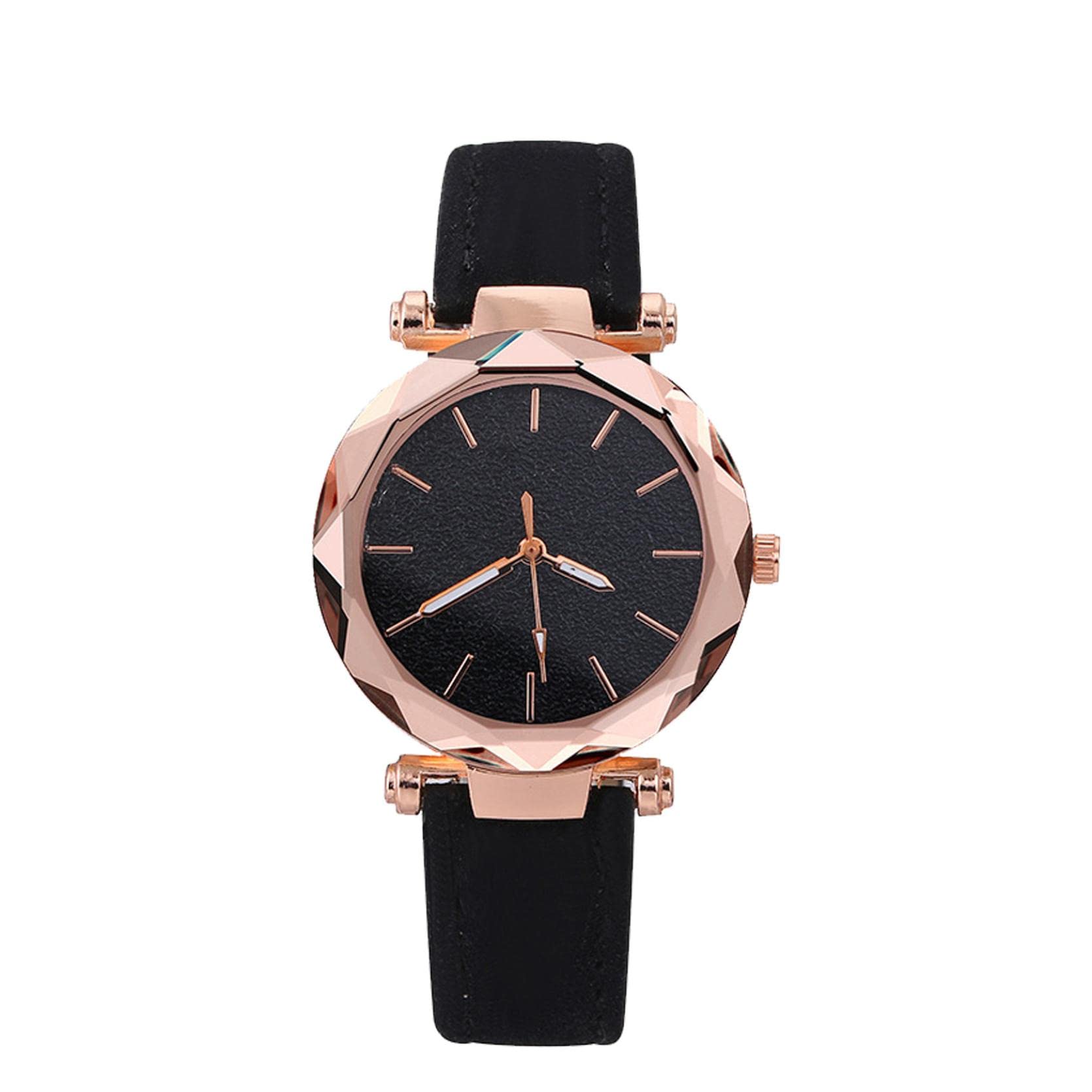 Crazypig Women's Fashion Quartz Watch with Sky Twinkling Dial & Leather Strap - Elegant Jewelry Gift for Valentine's Day, Birthday, Anniversary (Black) - Perfect for Daily Wear, Office, Parties & Special Occasions