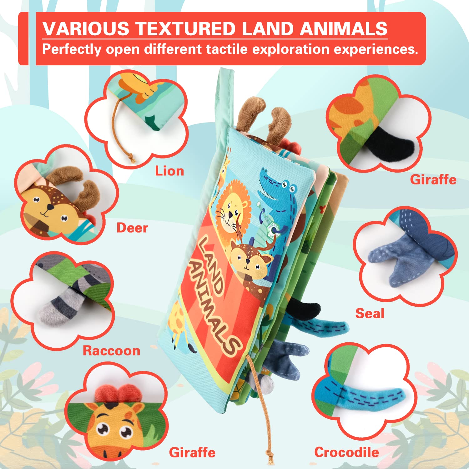 Richgv Soft Crinkle Baby Books - Sensory Toys for 0-12 Months, Jungle & Flying Animals - Perfect for Travel & Gifts