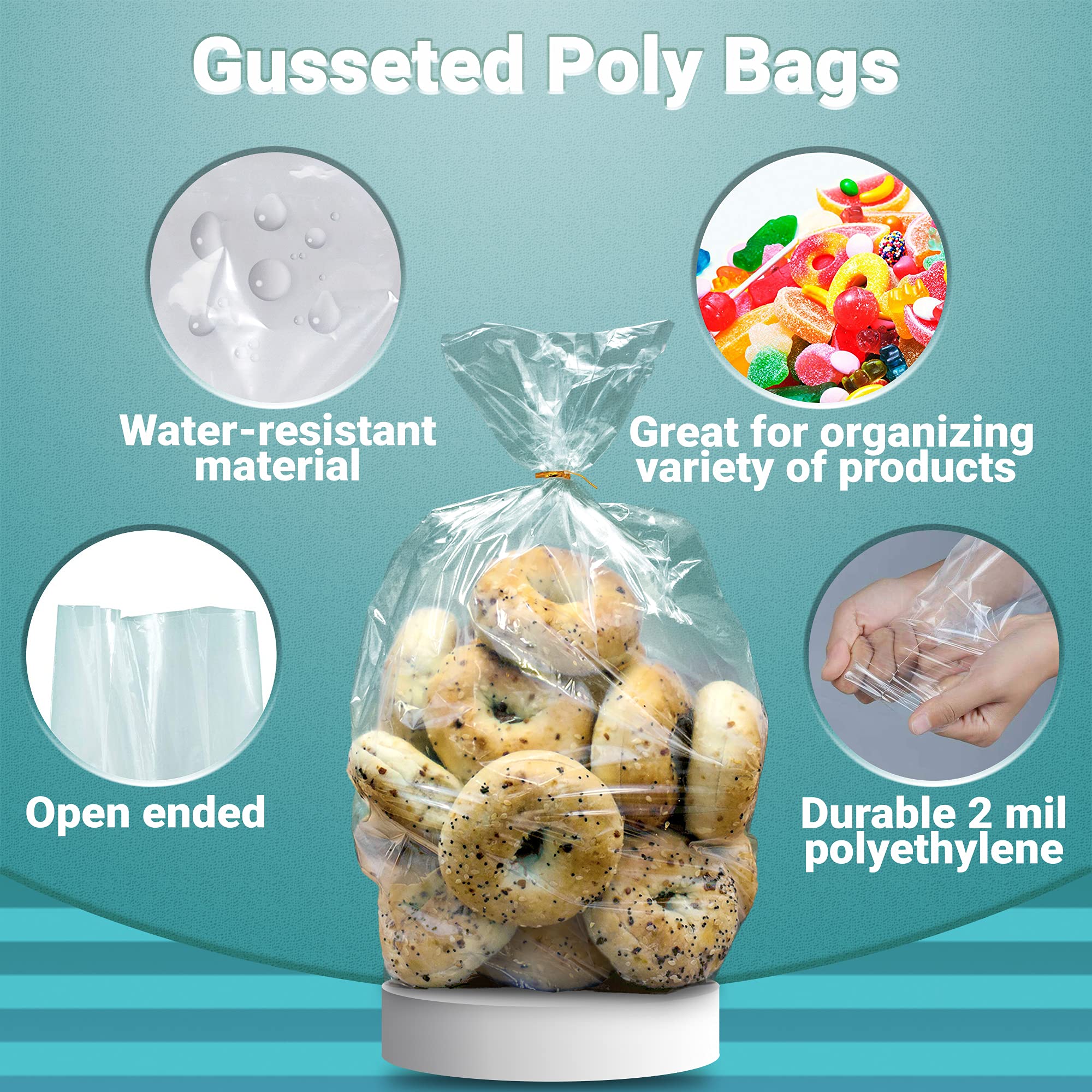 APQ 250 Pack Clear Polyethylene Gusseted Bags 12x8x30 Inches - 3 Mil Thickness Expandable Side Gusset Bags for Industrial, Food Service & Healthcare - Perfect for Packaging, Storage & Shipping Needs