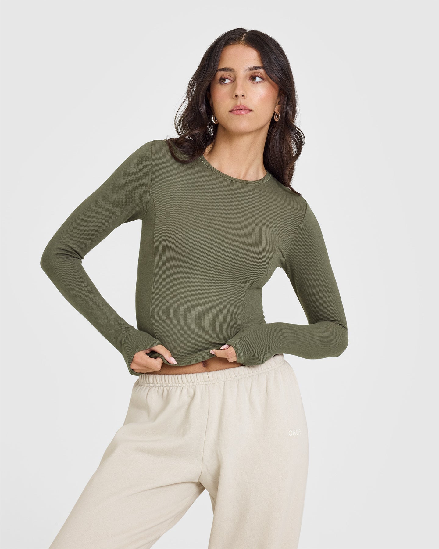Mellow™ Rib Mid Long Sleeve Top for Women - Alpine Green Stretch Knit Shirt | Casual Wear, Layering & Office Outfits