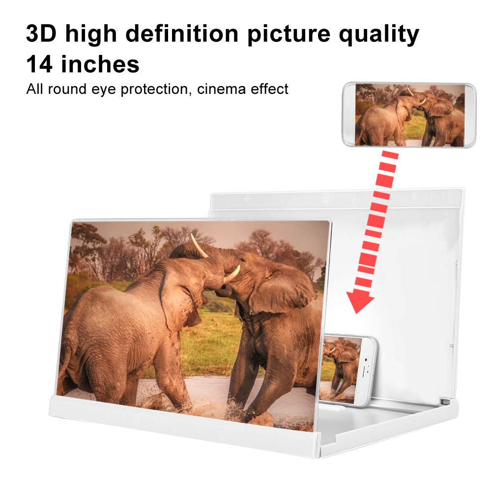 14-inch Smartphone Amplifier with Folding Stand - Acrylic Eye Protection Screen Magnifier for iPhone & Android - Portable Movie Theater Experience for Home, Travel & Outdoor Entertainment (White)