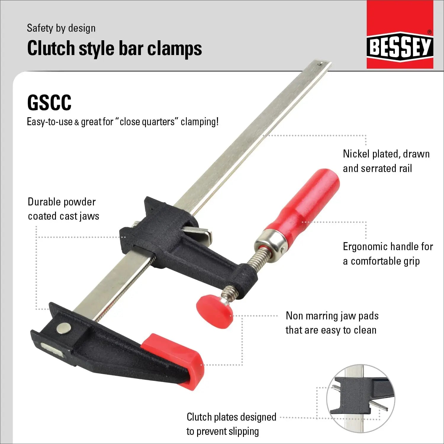 Bessey GSCC4PK C Set - 4-Piece Clutch Style Bar Clamps (2 x 6 Inch & 2 x 12 Inch) for Woodworking, DIY Projects, and Home Improvement