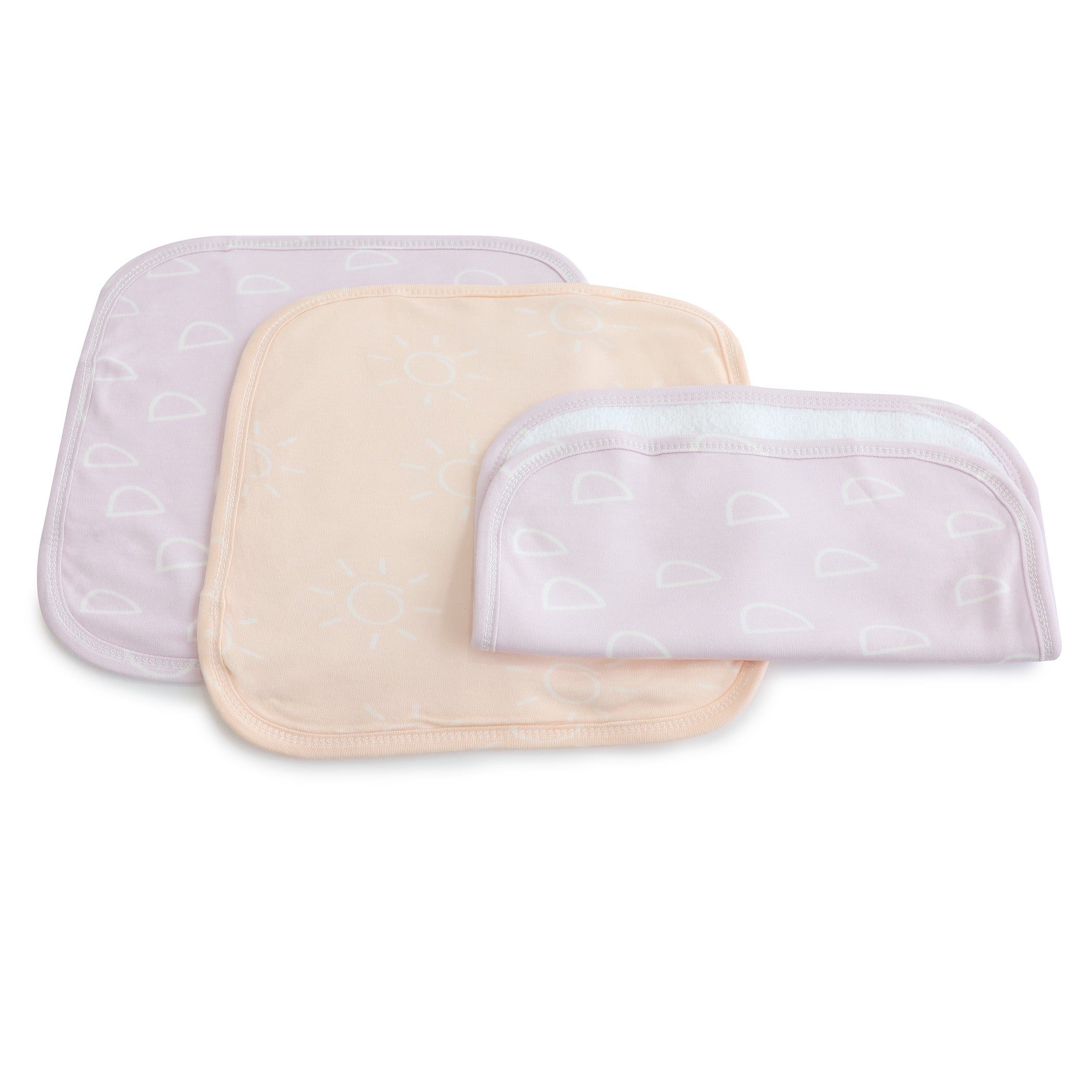 Nordic 3-Pack Wash Cloths - Soft Dusty Peach & Lilac Cotton Face Towels for Bath, Spa, and Gentle Skin Care
