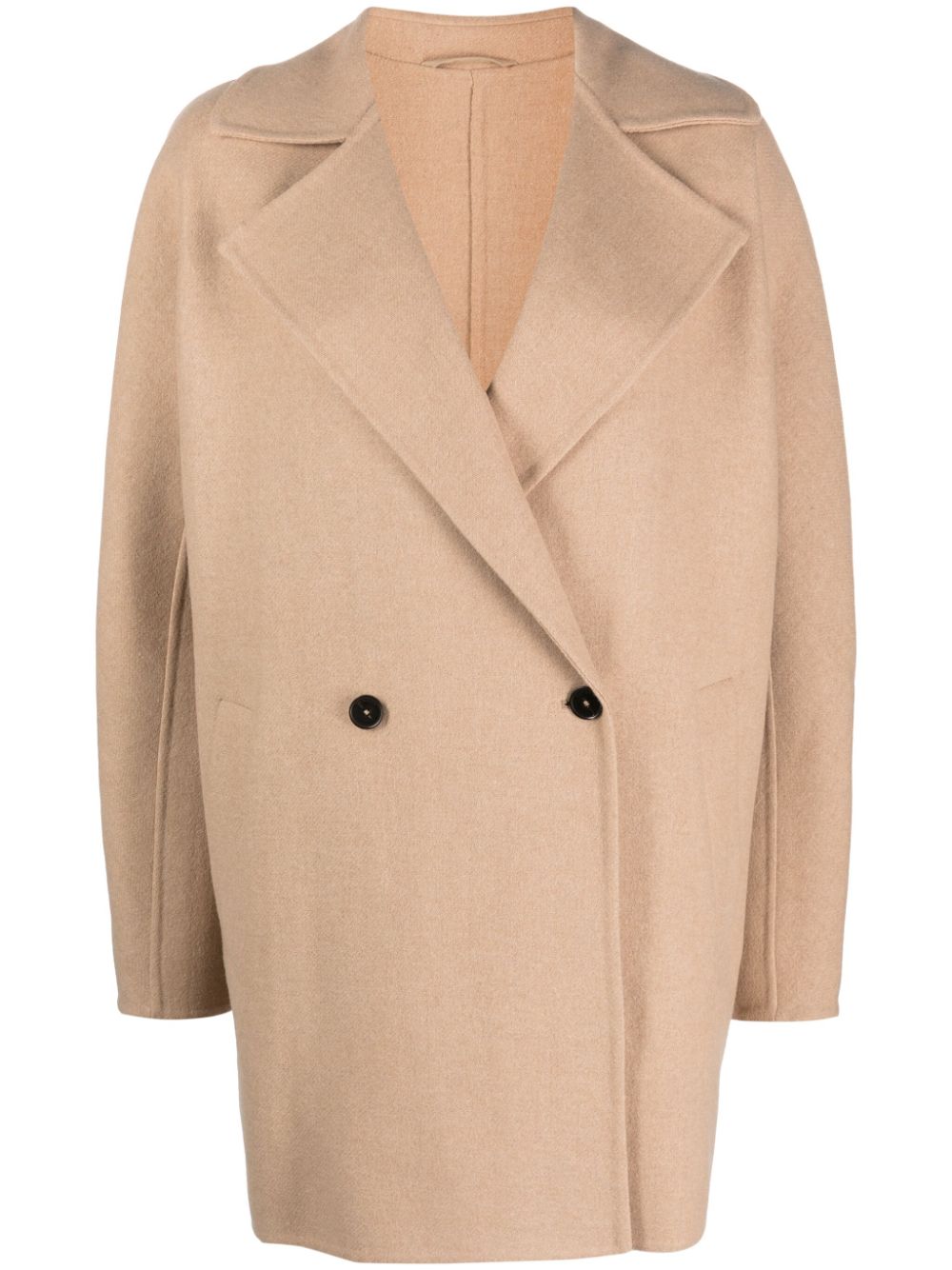 Women's Beige Closed Front Long Coat - Elegant Winter Outerwear for Office, Dating & Special Occasions