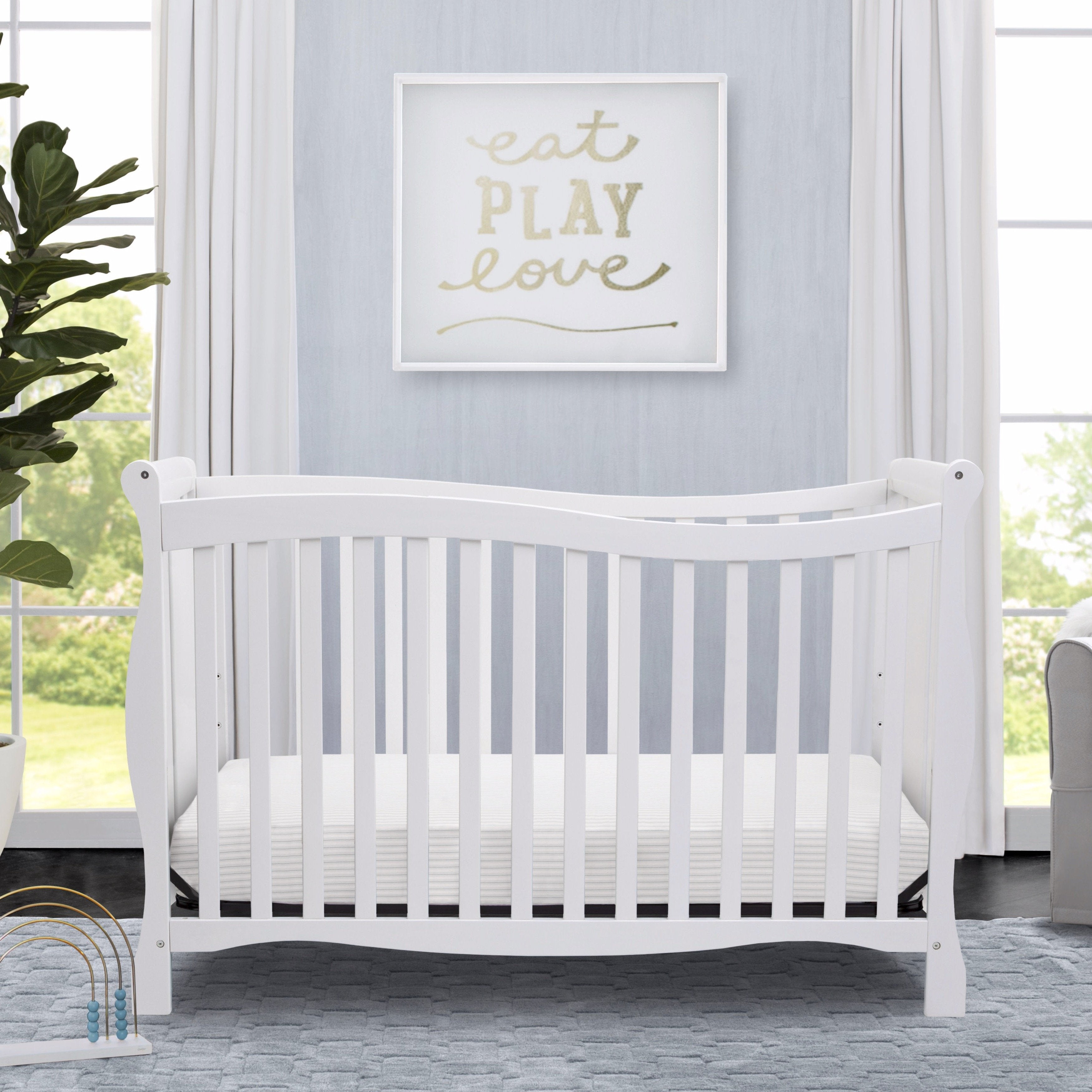 Brookside 4-in-1 Convertible Baby Crib - White Nursery Furniture for Newborn to Toddler Bed | Perfect for Modern Nursery, Bedroom & Daycare Use