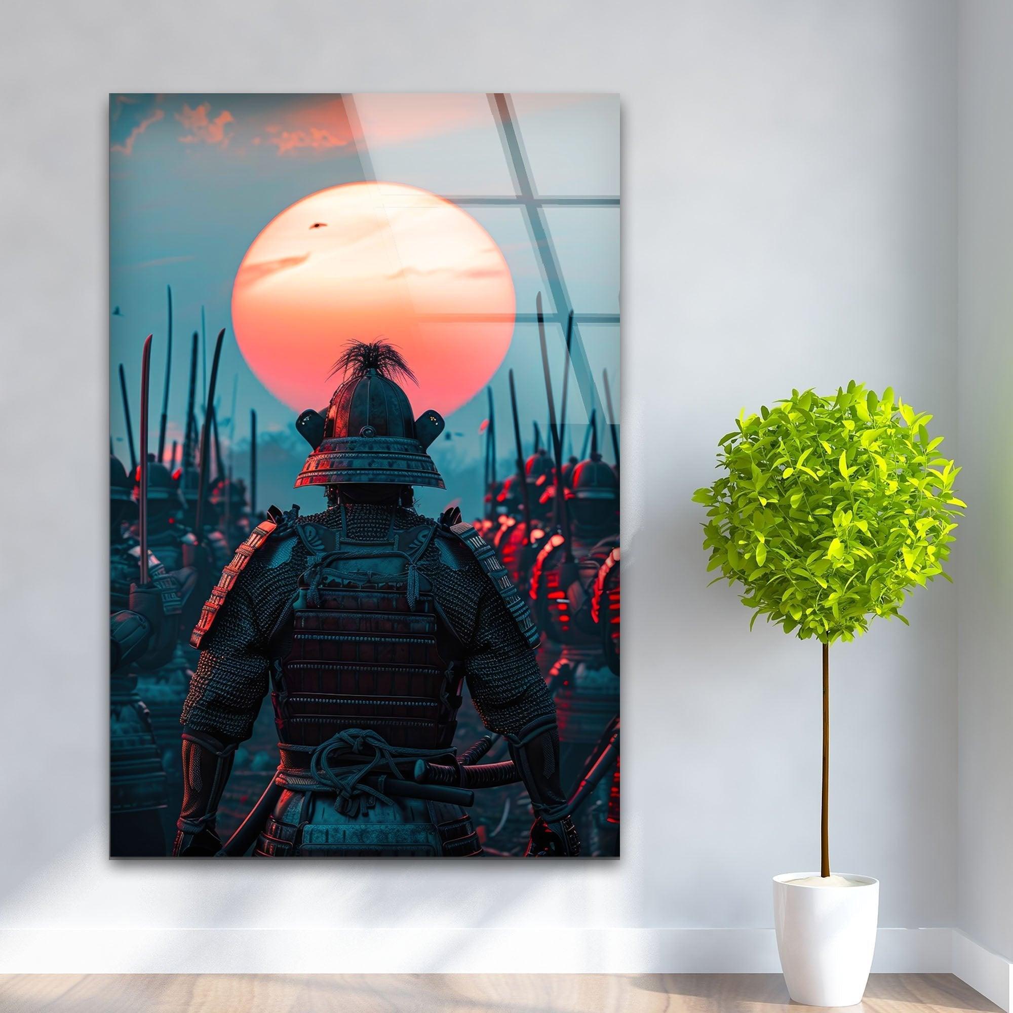 Samurai Warrior Glass Wall Art - Handmade Japanese Decor for Living Room, Bedroom & Office - Unique Home & Office Decor
