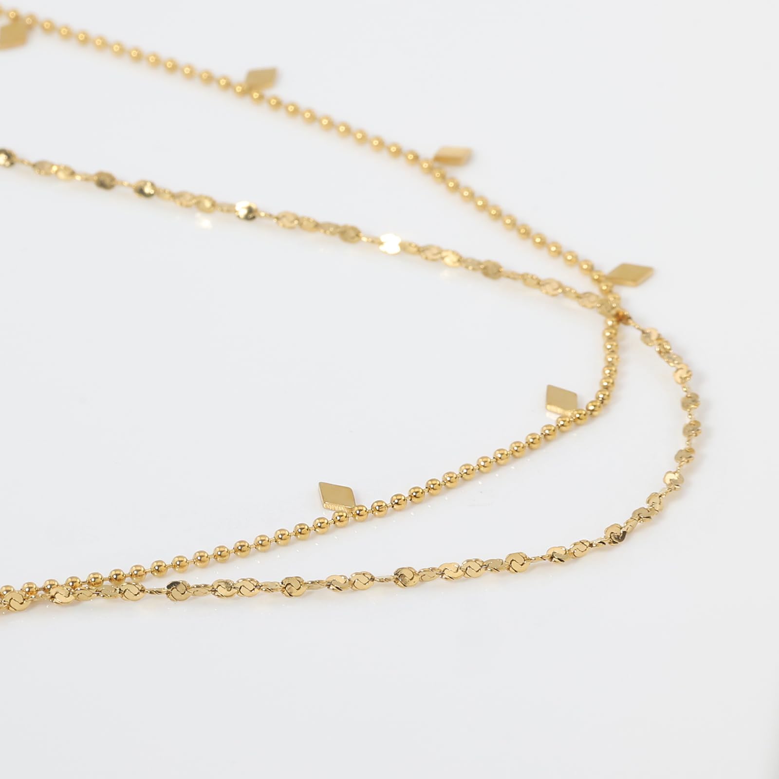 14K Gold Plated Layered Necklace Set for Women - Dainty Double Layer Snake Chain & Herringbone Satellite Bead Chain - Elegant Gold Jewelry for Everyday Wear, Date Nights & Special Occasions