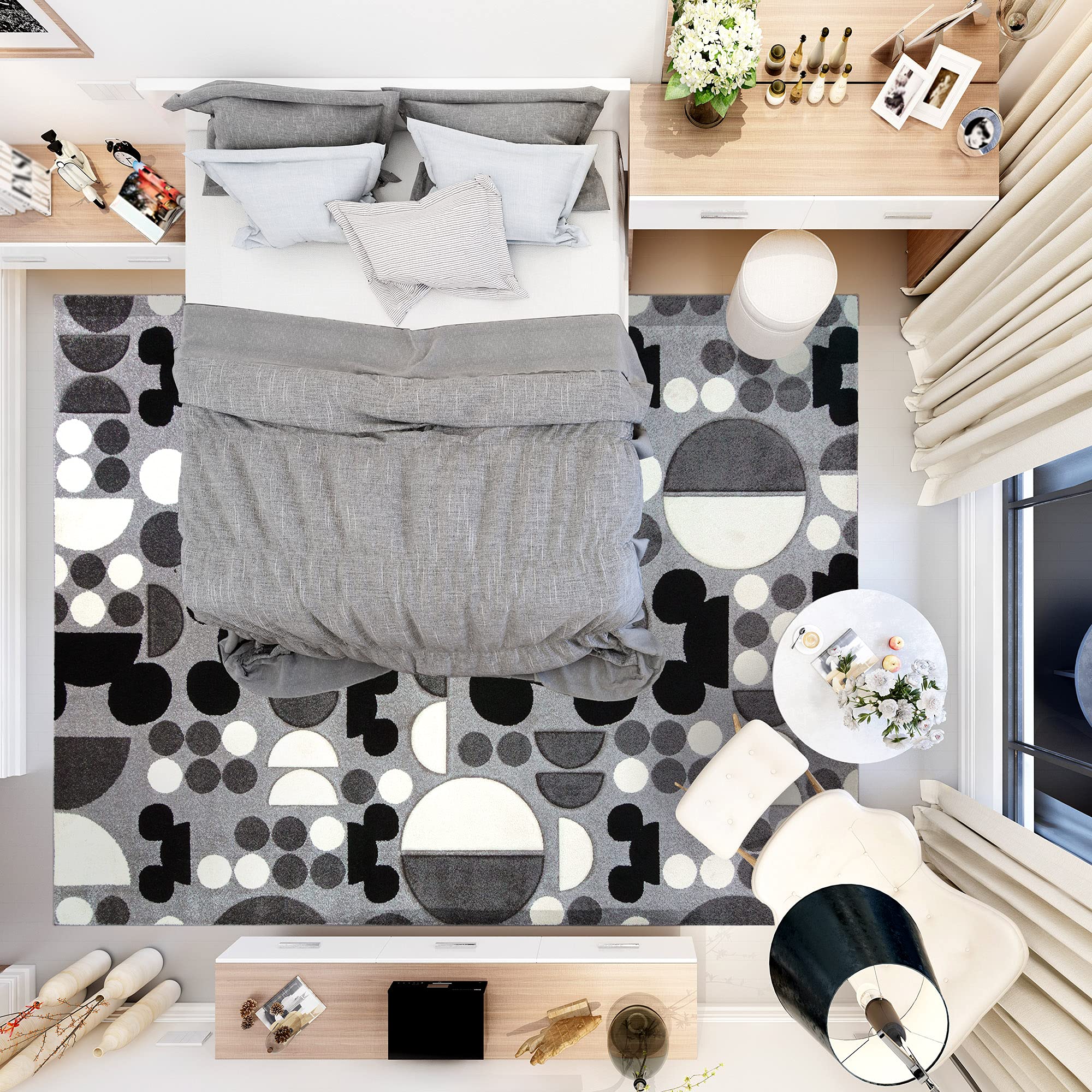 Gertmenian Disney Mickey Mouse Rug - Textured Floor Mat for Living Room, Dining Room, Playroom & Study Area - 5x7 Feet Abstract Spheres Design in Gray, Black & White - Perfect for Kids' Rooms, Nursery Decor & Cozy Home Spaces (Model 46628)