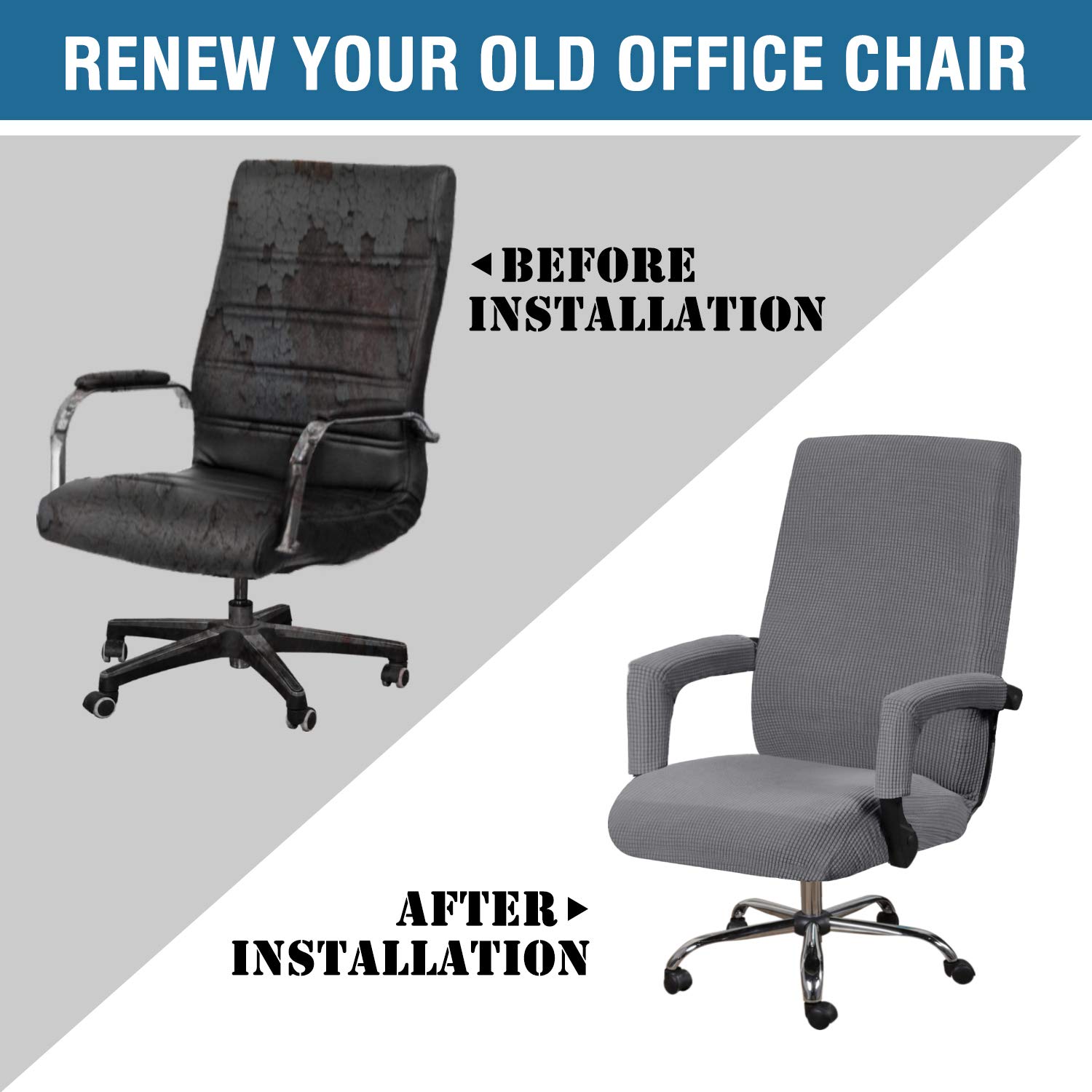H.VERSAILTEX Stretchable Universal Chair Cover - Fits Home Office, Executive, Gaming & Boss Chairs | Non-Slip Thick Jacquard Fabric | Grey - Large Size | Perfect for Workspace, Gaming Setup & Office Decor