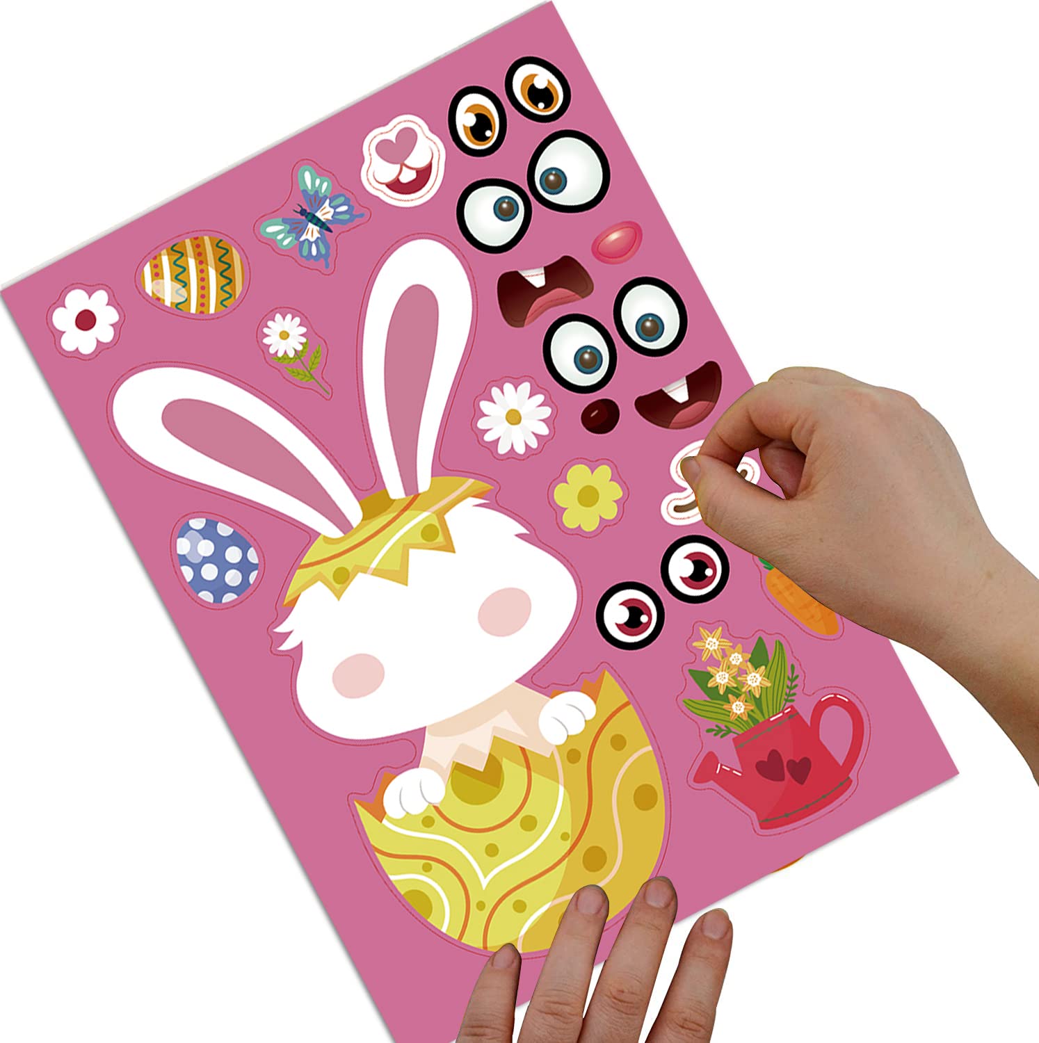 32 Sheets Easter Stickers for Kids - DIY Make-A-Face Farm Animal Stickers with Easter Eggs, Bunnies, Chicks & Sheep - Mix & Match Stickers for Easter Party Favors, Crafts & Home Decor - Perfect for Easter Egg Hunts, Classroom Activities & Gift Bags