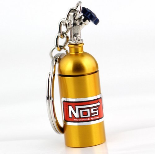NOS Bottle Keychain Keyring Nitrous Pill Stash Box Gold - Ships from USA; Ideal for Auto Lovers and Practical Storage