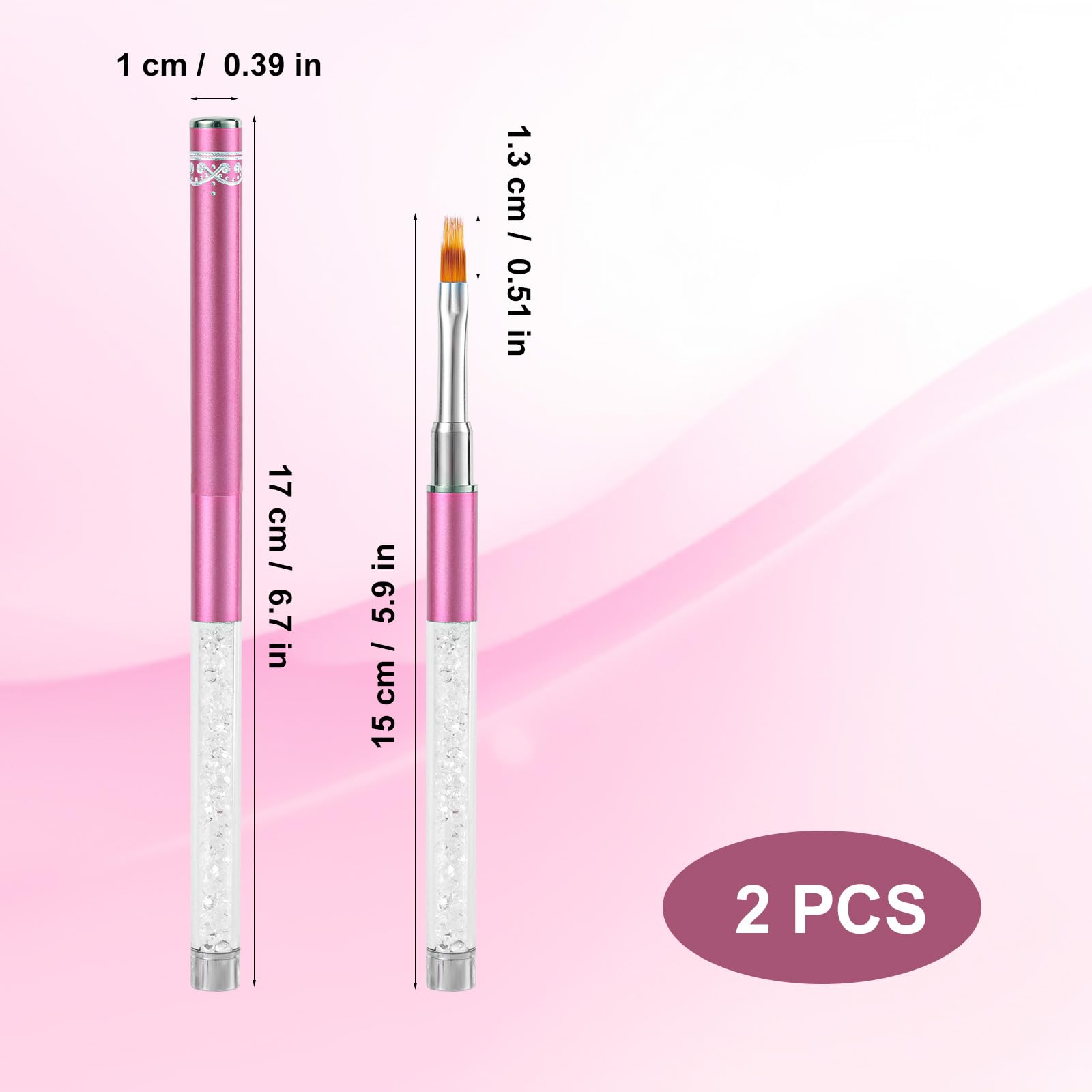 2pcs Ombre Nail Brushes with Rhinestone Handle - Professional Gradient Nail Art Brushes for Nail Extension, Manicure & Gel Polish Application - Perfect for Salon, Home DIY & Professional Nail Artists