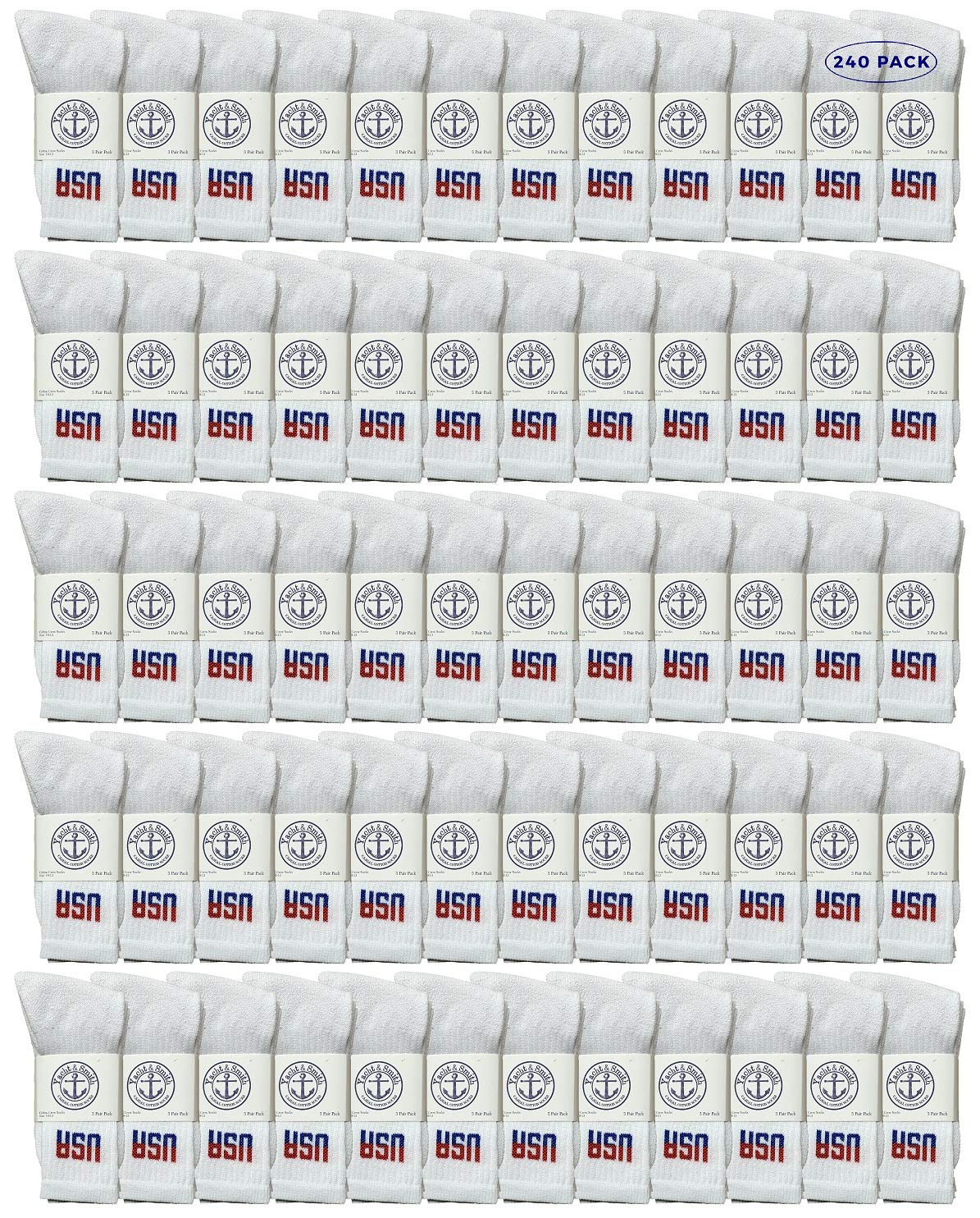 240 Pairs Yacht & Smith Men's Cotton Athletic Socks Bulk Wholesale - Size 8-12 for Sports, Running, Gym & Casual Wear