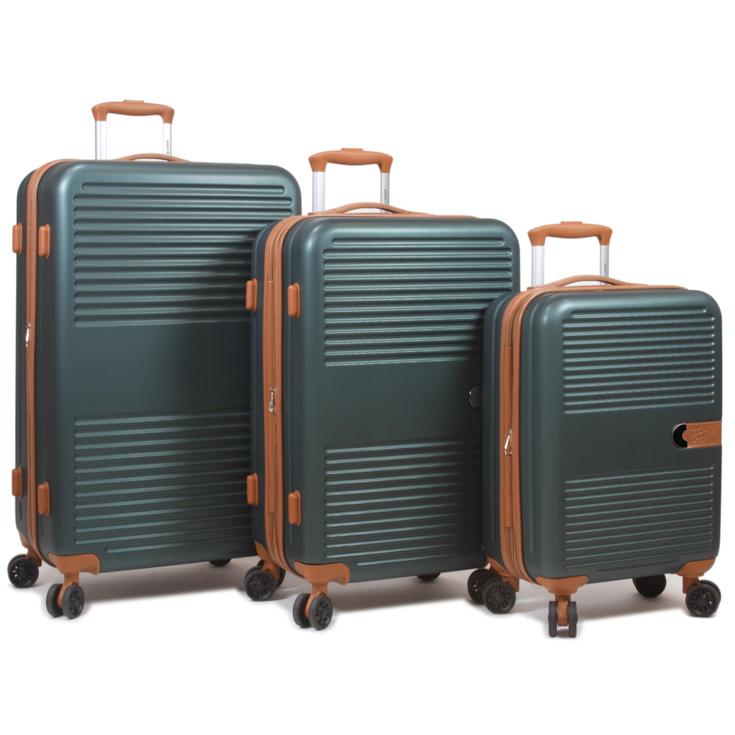 World Traveler Garland Hardside 3-Piece Spinner Luggage Set with USB Charging Port - Lightweight Expandable Suitcase for International Travel, Business Trips & Vacations - Green