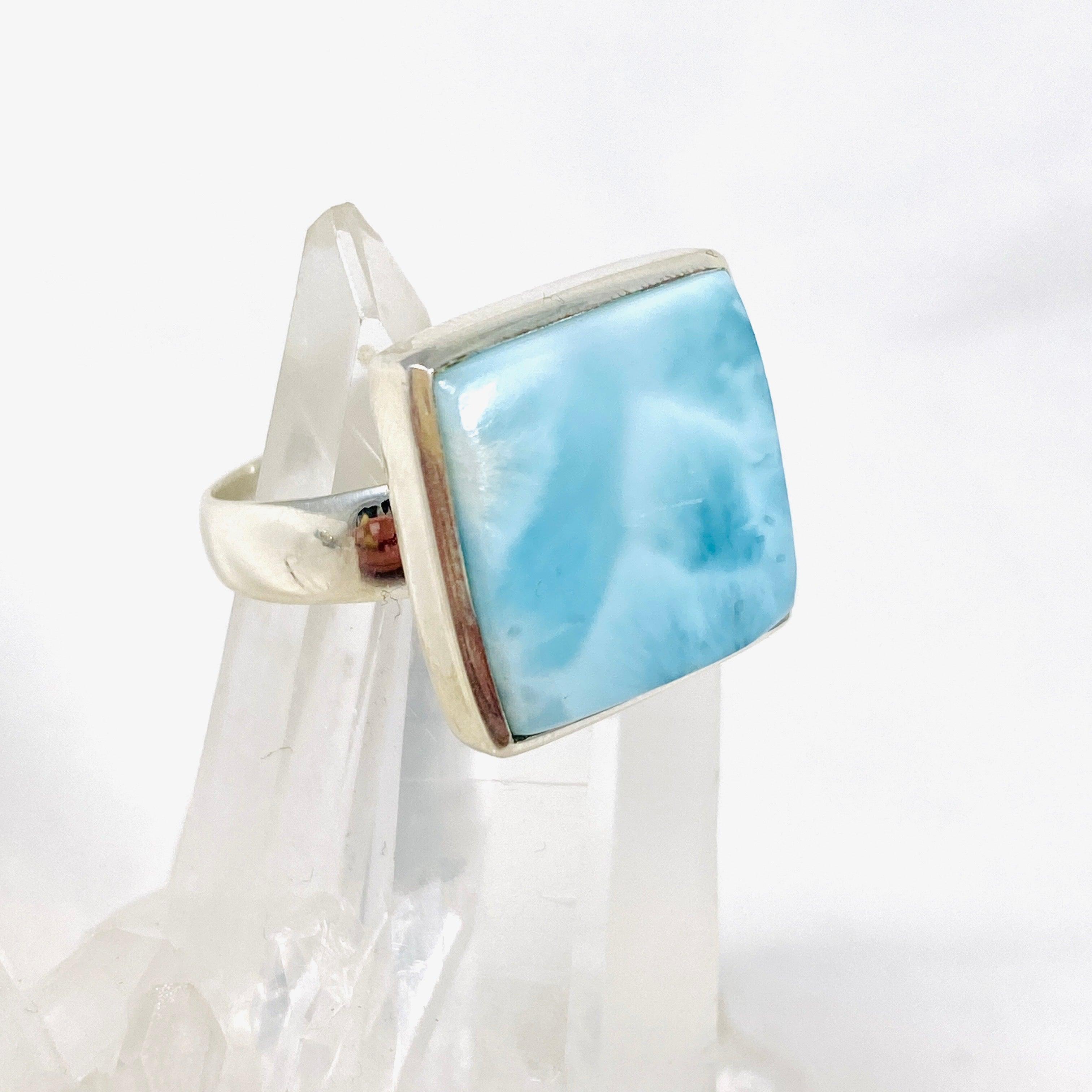 Larimar Square Ring Size 9 - Genuine Blue Stone Jewelry for Women, Sterling Silver Band, KRGJ3089 | Perfect for Everyday Wear, Gift Giving & Special Occasions