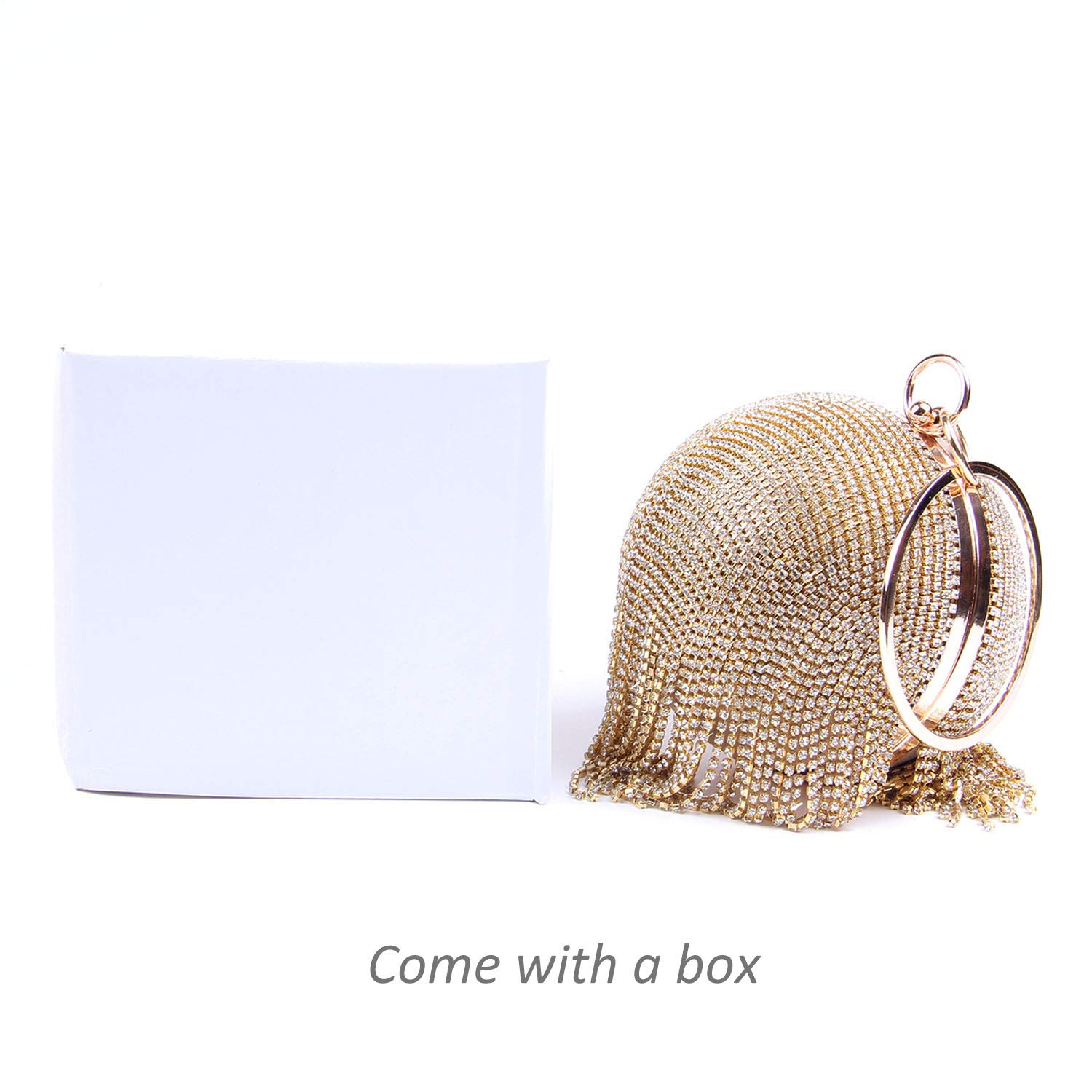 Lanpet Women's Crystal Evening Clutch Purse - Round Ball Tassel Wedding Party Handbag for Prom, Gala & Special Occasions