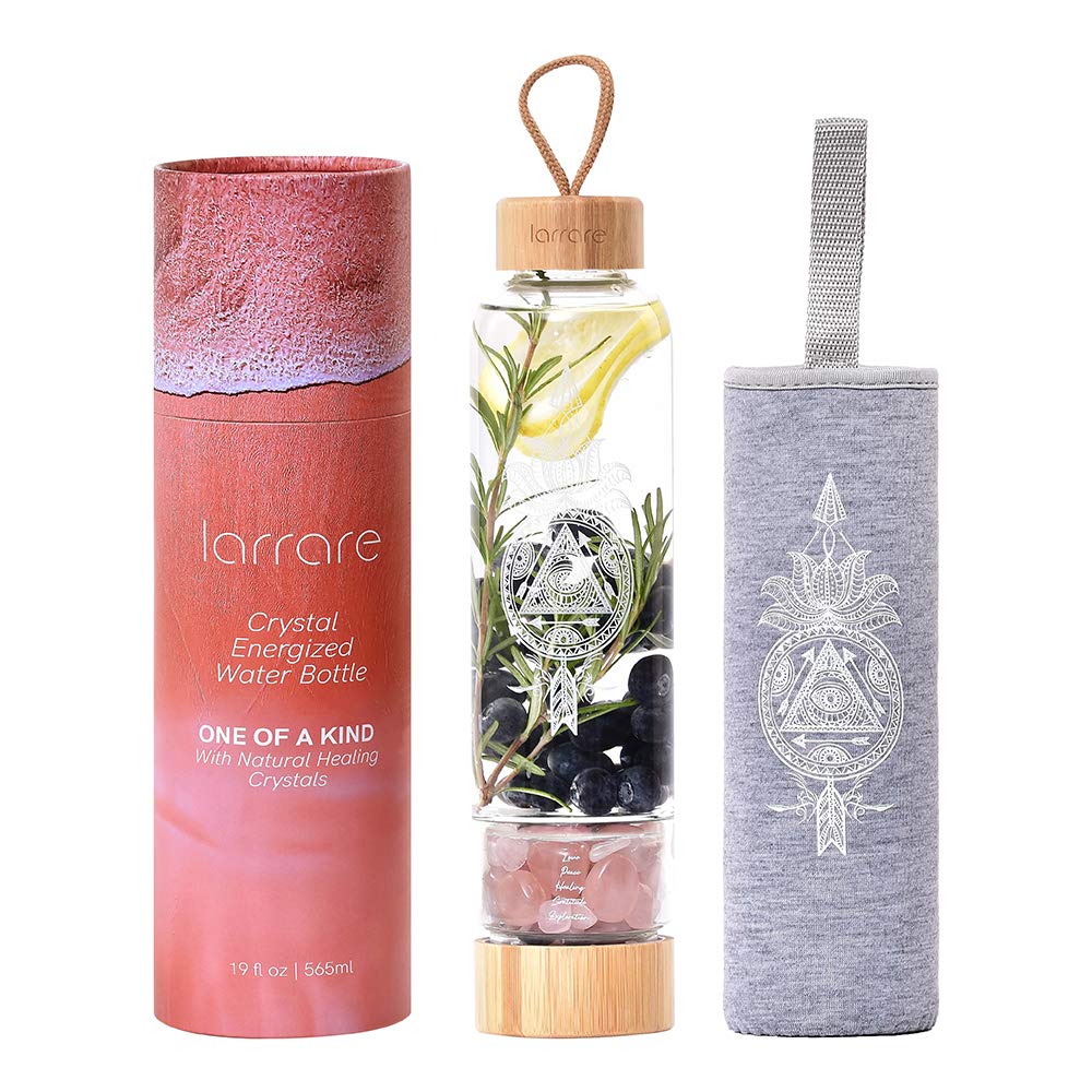 19oz Crystal Water Bottle with Gemstones - Rose Quartz for Energy & Hydration at Home/Office