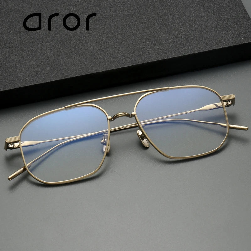 Aror Unisex Full Rim Square Double Bridge Titanium Eyeglasses 10076 - Lightweight Durable Frame for Work, Reading & Fashion - Blue Light Blocking Glasses for Computer & Office Use