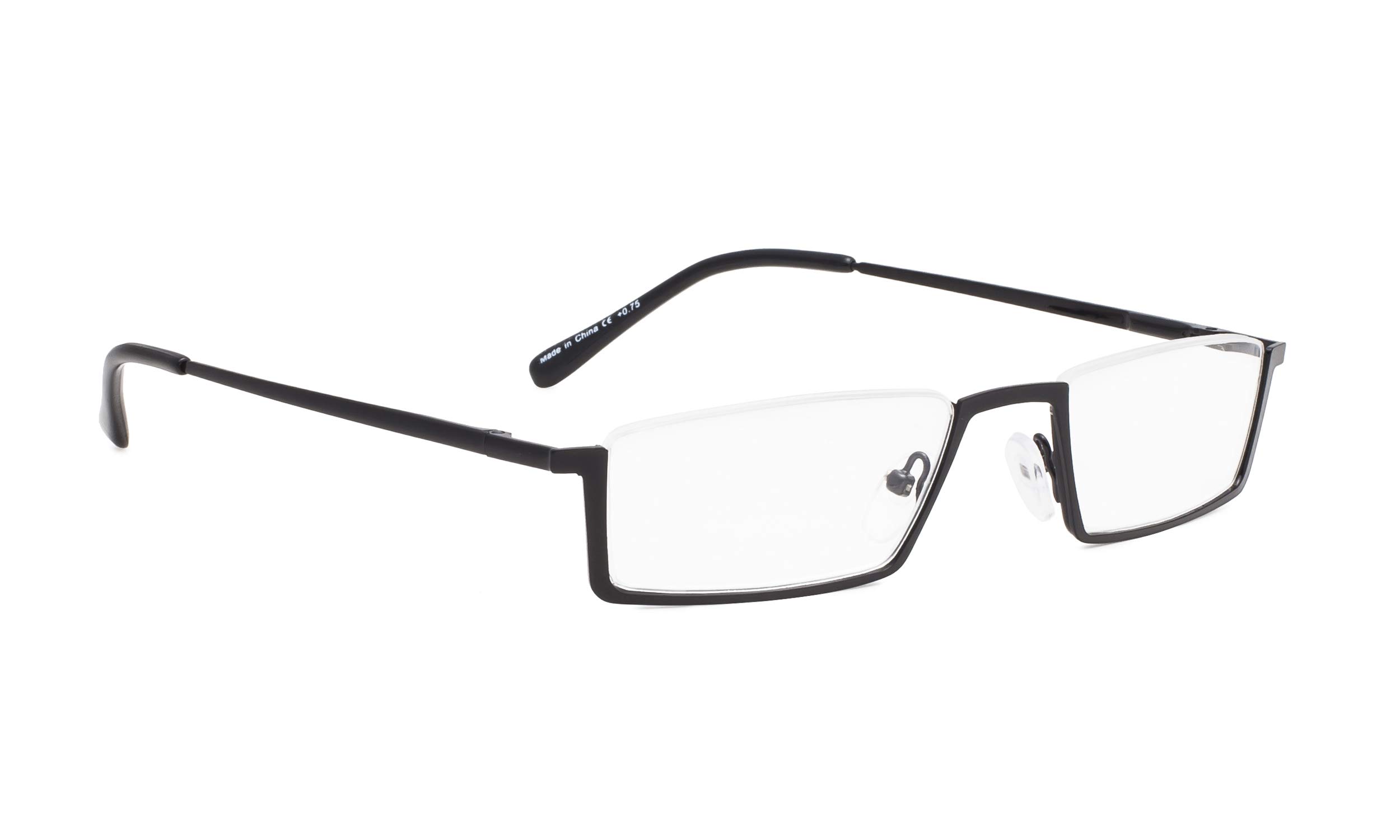 Stylish Half-Rim Reading Glasses for Men & Women - Lightweight Metal Frame Readers (+1.00 to +3.50) - Perfect for Reading, Computer Work & Office Use