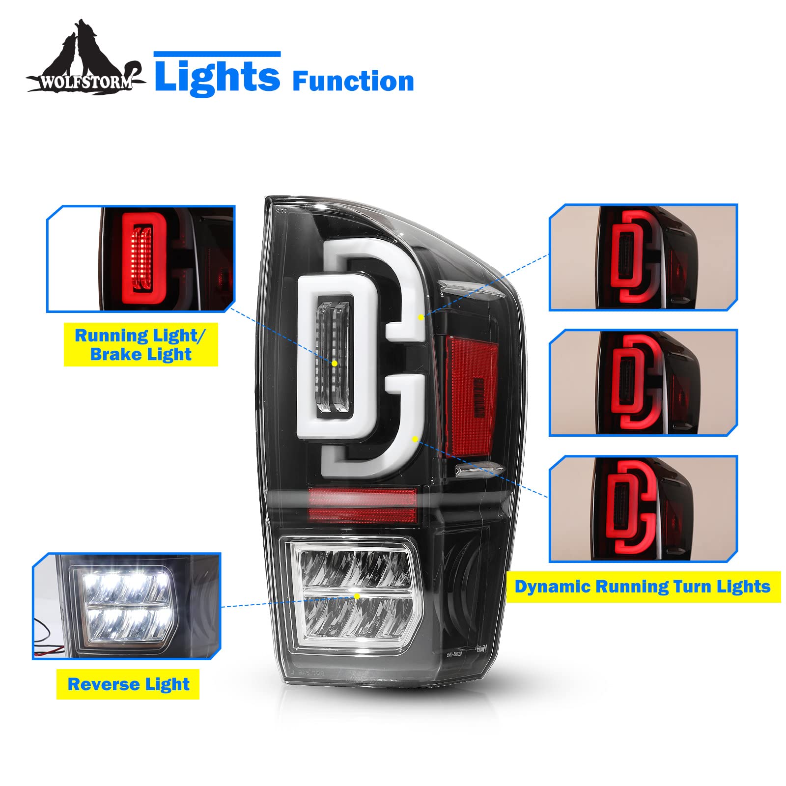 WOLFSTORM LED Tail Light Assembly for 2016-2022 Toyota Tacoma - Sequential Turn Signal, Clear Lens Replacement - Perfect for Off-Roading & Night Driving