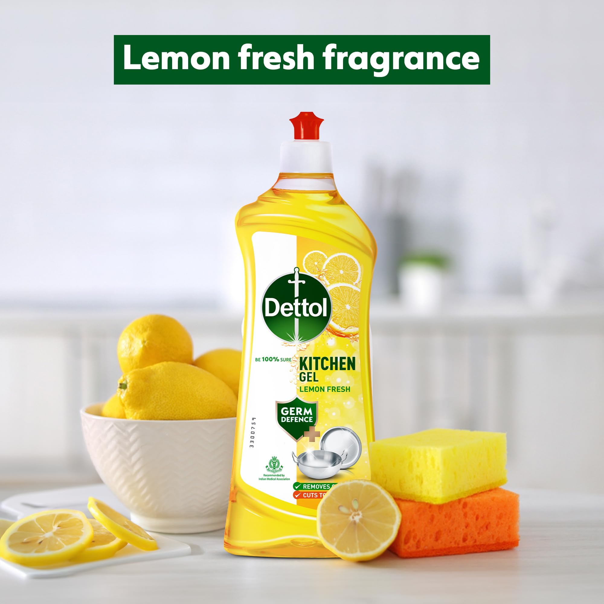Dettol Lemon Fresh Dishwashing Liquid & Cleaning Gel - 750ml Bottle | Cuts Tough Grease & Kills Germs | Perfect for Kitchen Cleaning, Dishwashing & Sanitizing Surfaces